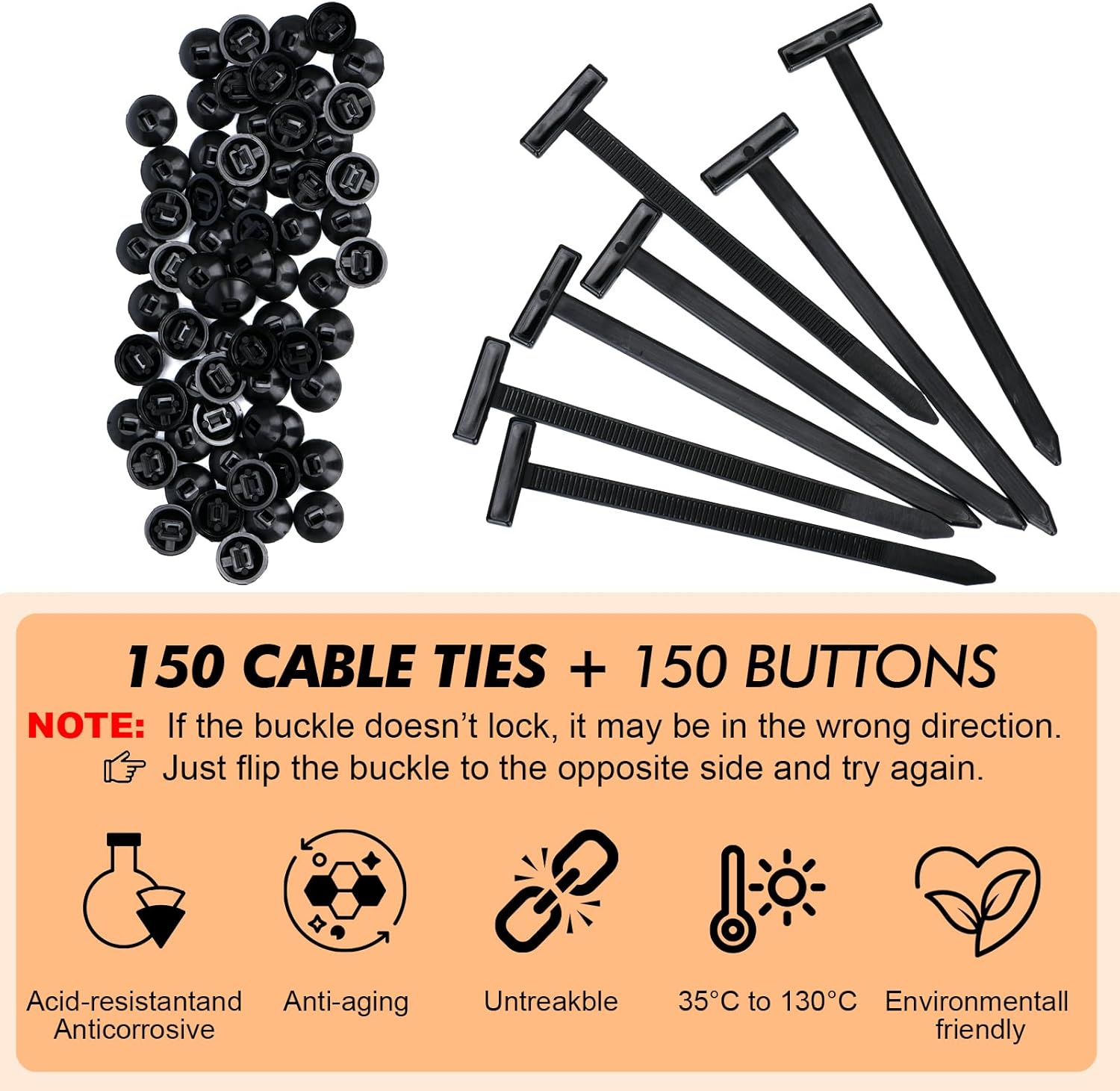 2026 upgraded heavy-duty self-locking tie buckle zip tie with uv protection for fender, car repair, home, and cable management (150Pcs)