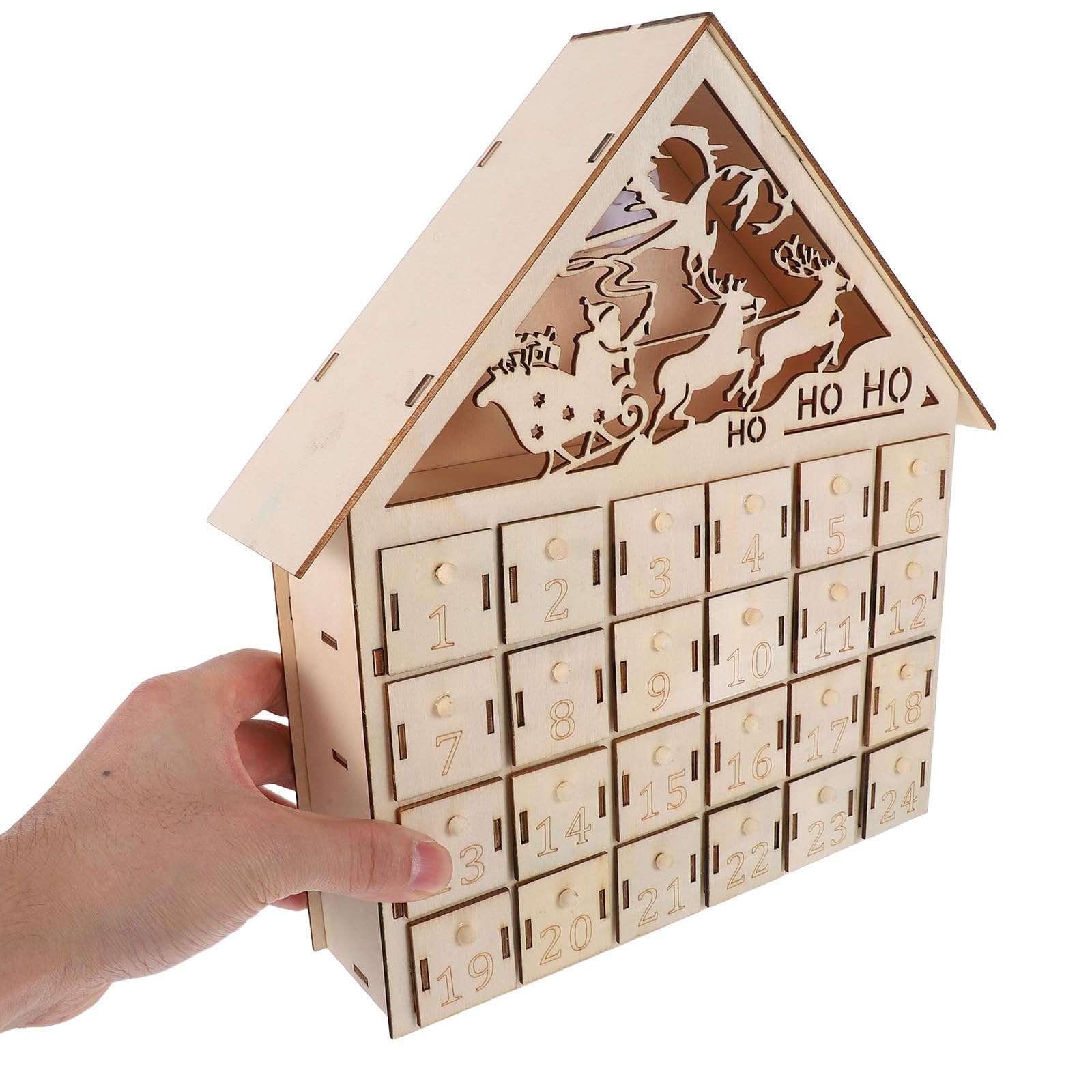 NUOBESTY Calendario de Adviento de Madera 24 Cajones y Luces Led, Adorno Navideño Reutilizable para Reuniones Festivas y Hogar Diseño Rústico Encantador