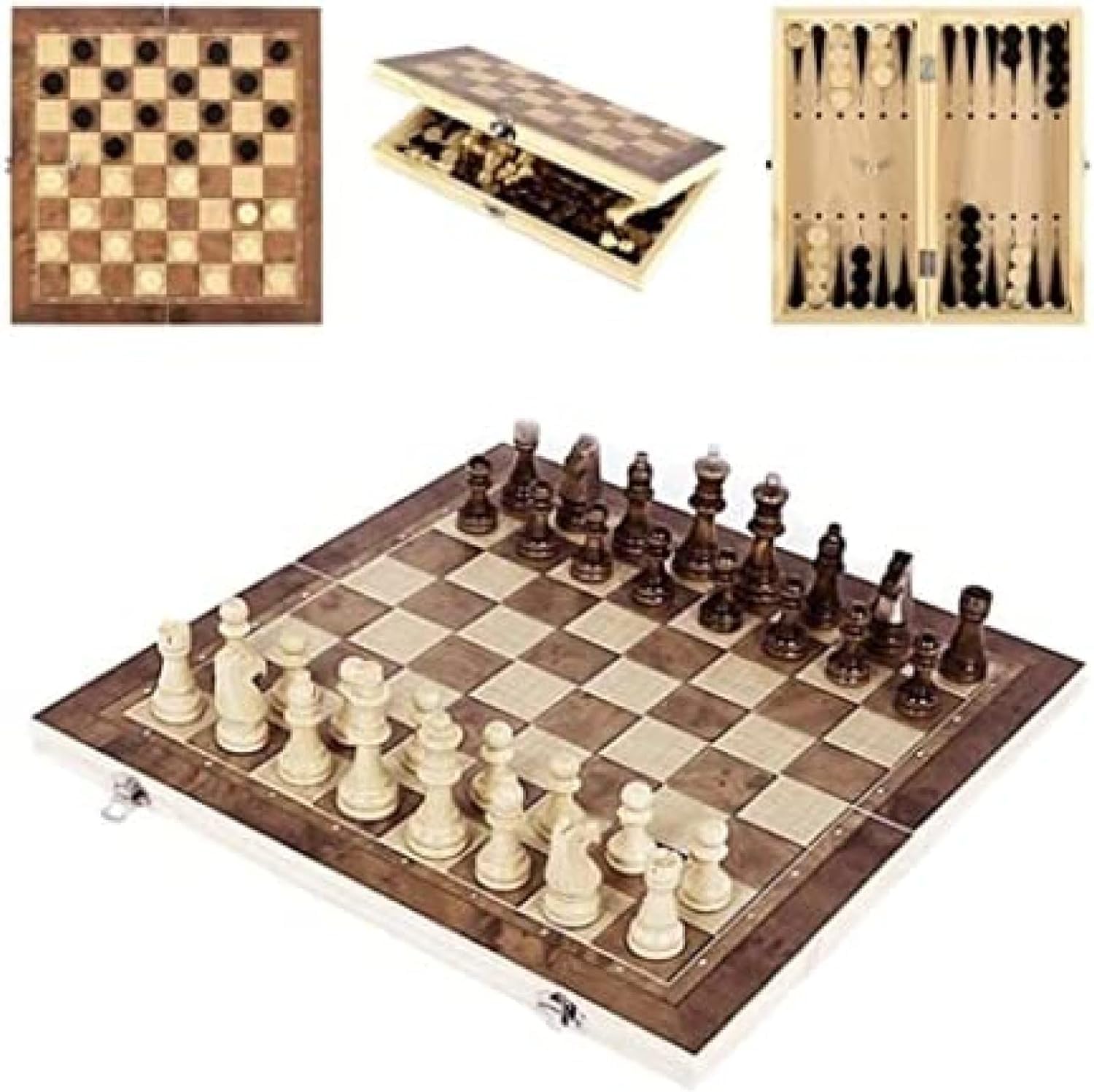 Set di Scacchiera, Set di Scacchi, Scacchiera Pieghevole in Legno, Gioco da Tavolo 3 in 1 per Adulti E Bambini, 11.4 * 11.4inch