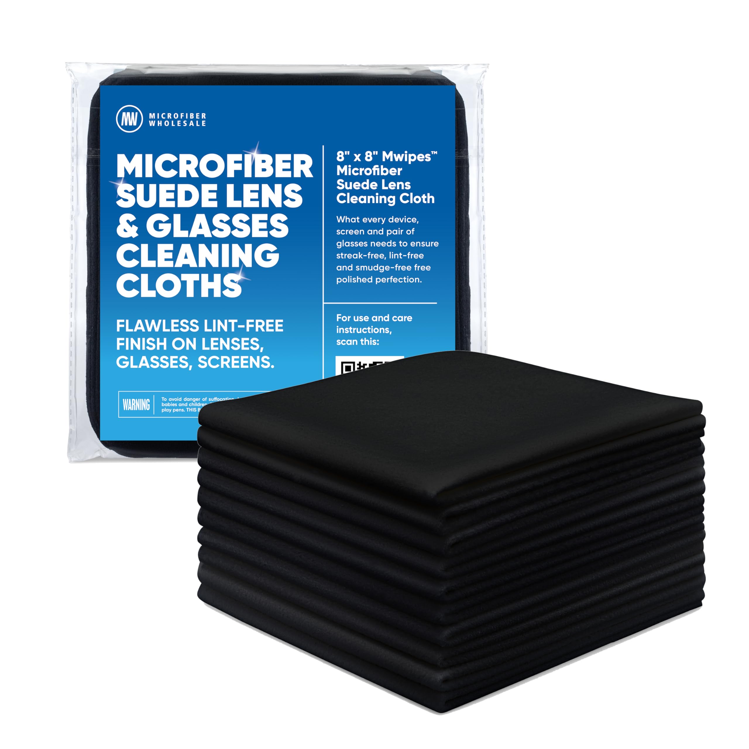 Premium Lens Screen Cleaning Cloth by Microfiber Wholesale | Black | 8”x8” | 10pk | Soft Microfiber Suede | Compact Size Reusable | No Lint