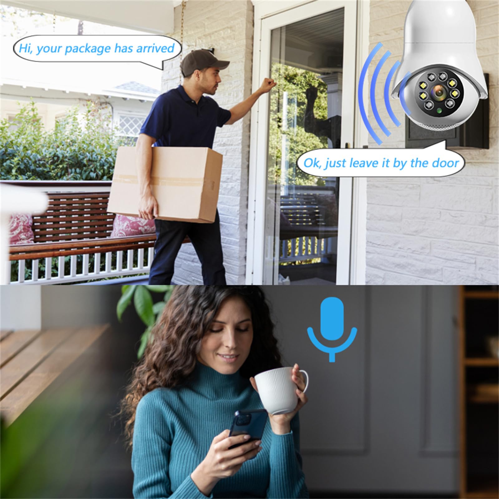 Telecamera Di Sorveglianza Con Lampadina A LED E27 Per Esterni E Interni 2.4/5G Wifi Visione Notturna A Colori Monitoraggio Automatico Delle Persone Monitor Di Sicurezza IP (2 Pezzi)