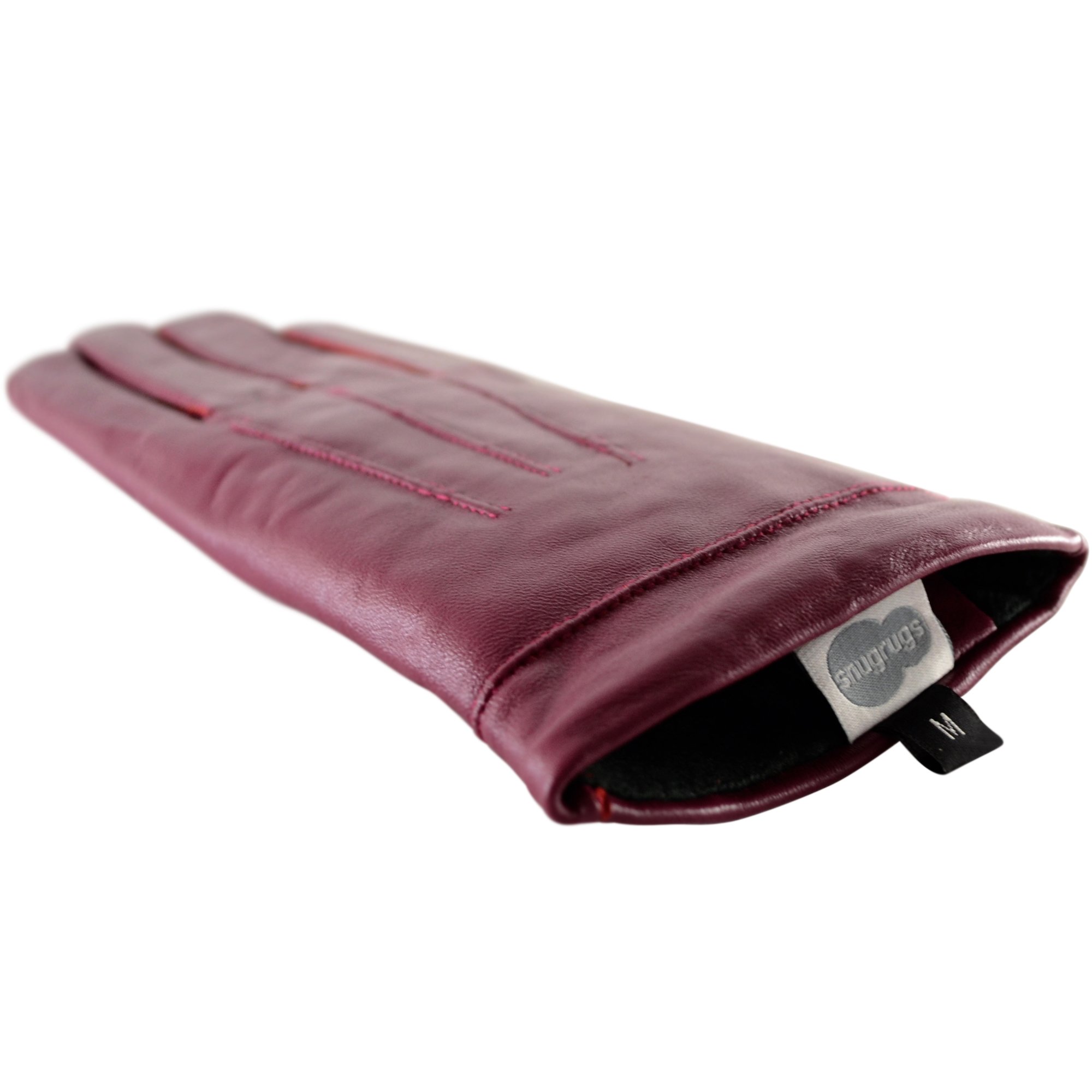 Ladies Suede Gloves with Fleece Lining and Button Design - Black - Medium (7