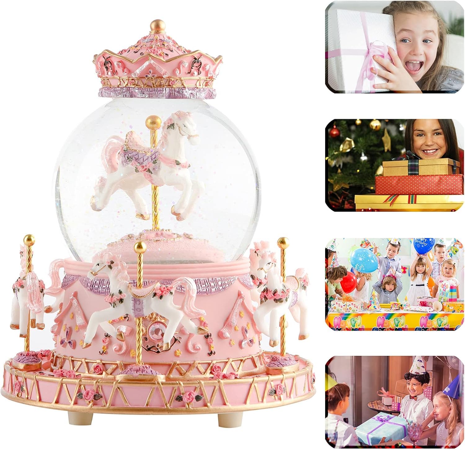 Musfunny Schneekugel Musik Spieluhr Für Kinder Karussell: Snow Globe Mit Farbwechselnde LED-Leuchten - Musik Schneekugel Als Geburtstags Tauf Kinder Mädchen Babys