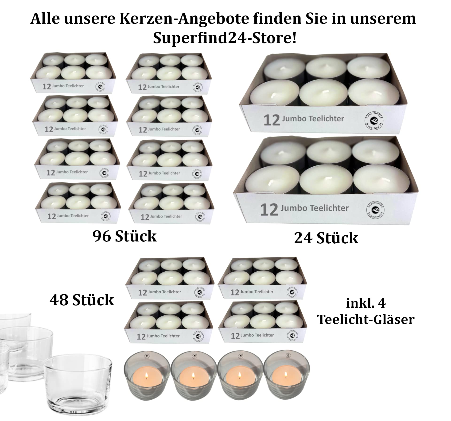Teelichter Groß 96 Stück XXL Jumbo Maxi licht Kerzen, für Duftlampen, Stövchen, Duft frei, Brenndauer 8 Std. ca. 90 Watt Deutscher Hersteller.