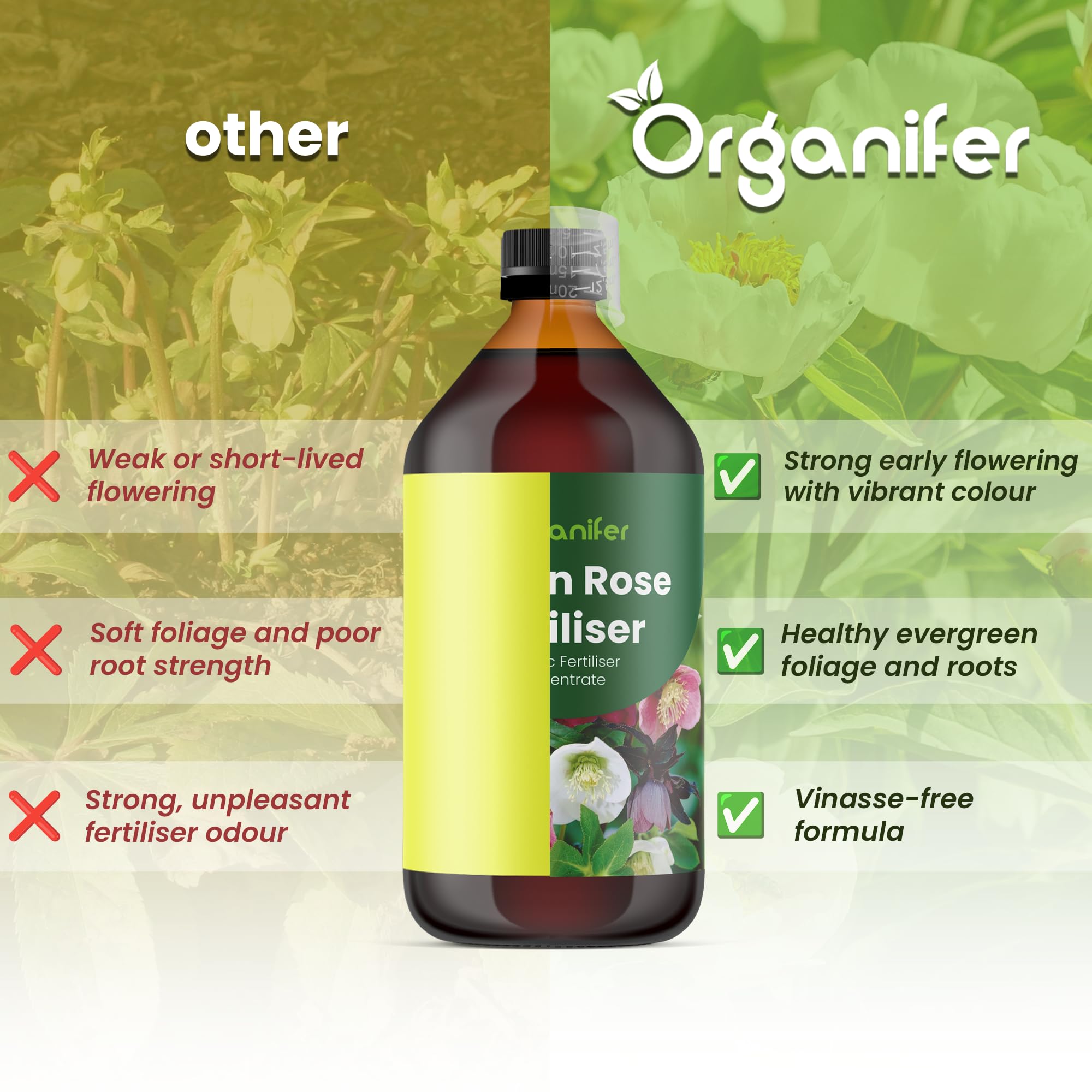 Fertilizante Líquido Para Rosa De Cuajada - 10L - NPK 3-4-3 | Hojas Sanas Y Floración Abundante - Organifer