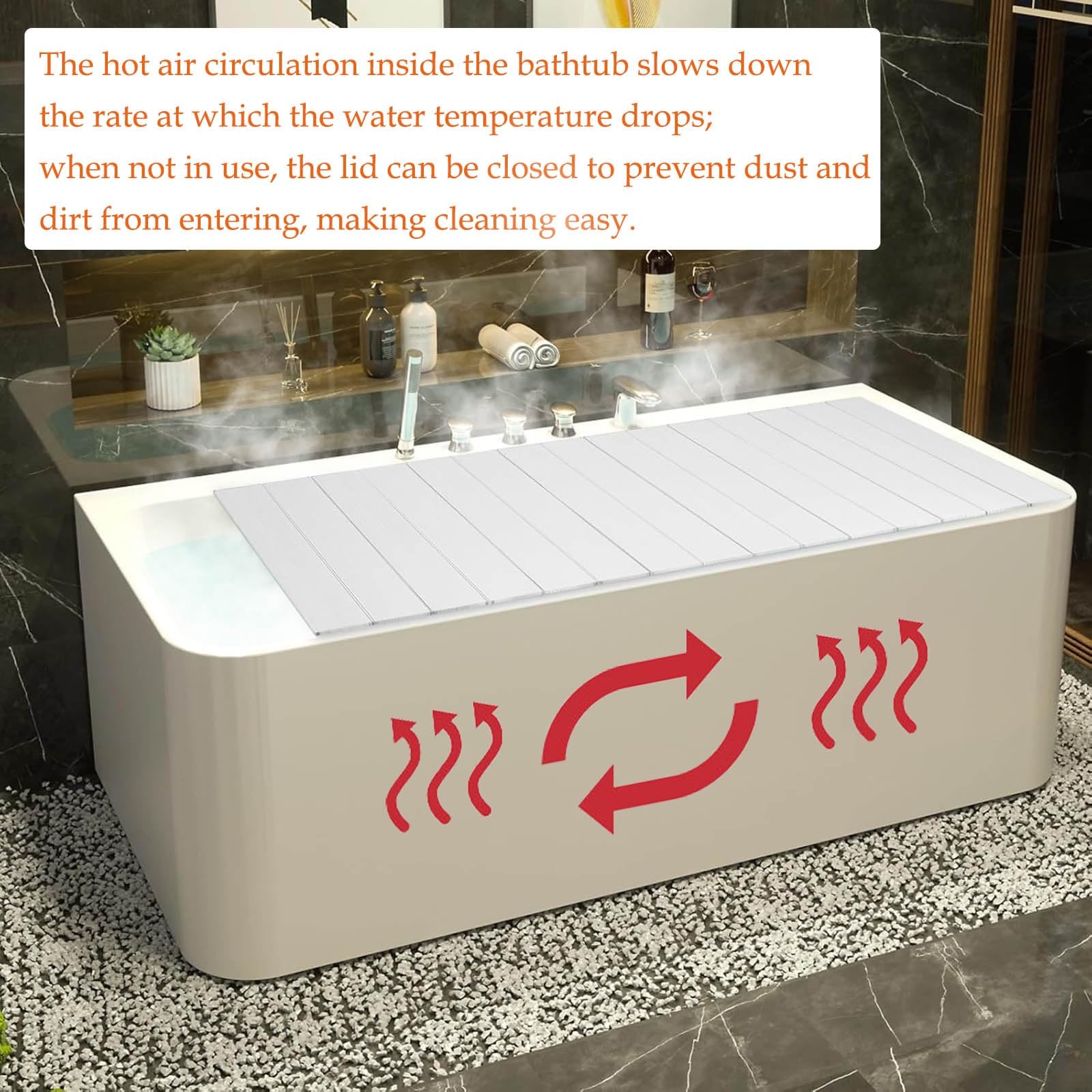 Copertura Pieghevole per Vasca da Bagno 160x70/170x75cm Spessore 0,6cm Impermeabile Antipolvere Vassoio Ilat Ecologico Coperchio a persiana per Uso Domestico, Hotel e Spa (180x70cm)