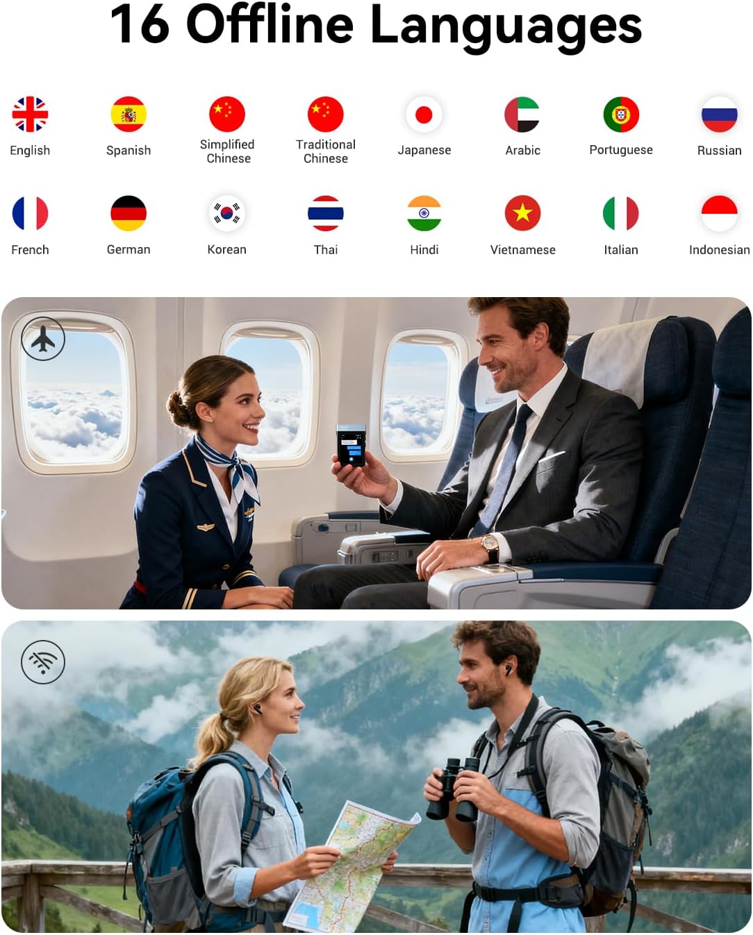 Wooask A9S AI Translator Earbuds with Screen, Offline Language Translator with Camera Translation, ChatGPT-Powered, No Phone Required, for Global Business Travel & Digital Nomads (Black)