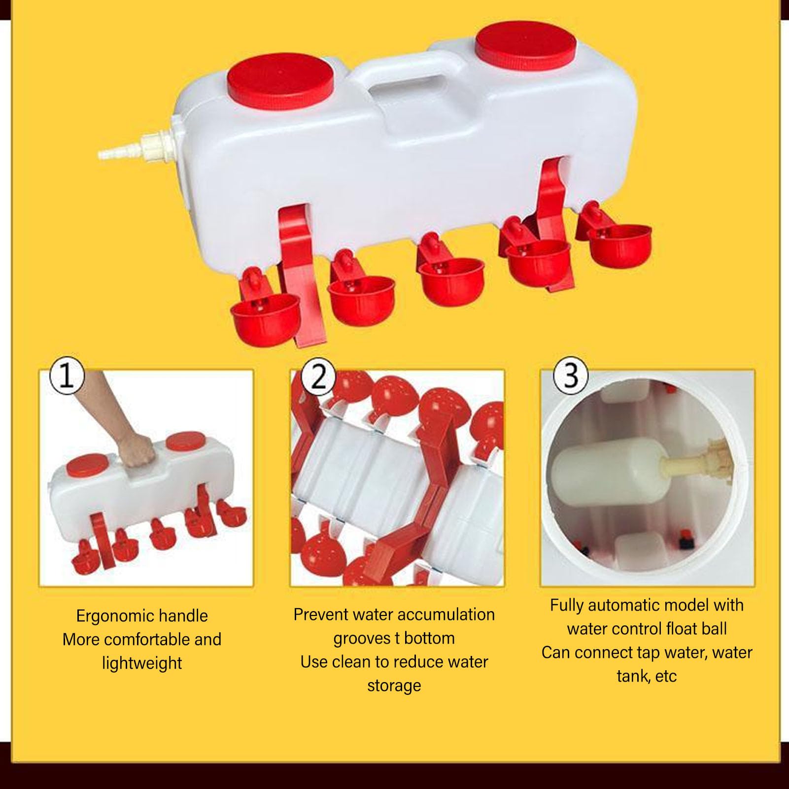 Bebedero para pollos, alimentador de agua para aves de corral con llenado superior de gran capacidad de 10 litros con 10 tazas de agua para pato, ganso, para granja avícola, uso (Full Automatic)