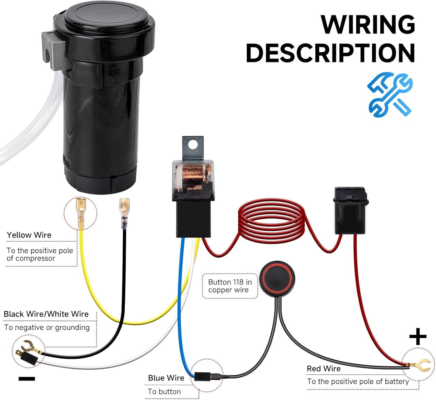 150dB Air Horns for Truck, Loud Train Horn for Car, Single Trumpet Horns Kit for Trucks with Button, 12V Black Motohorn with Compressor