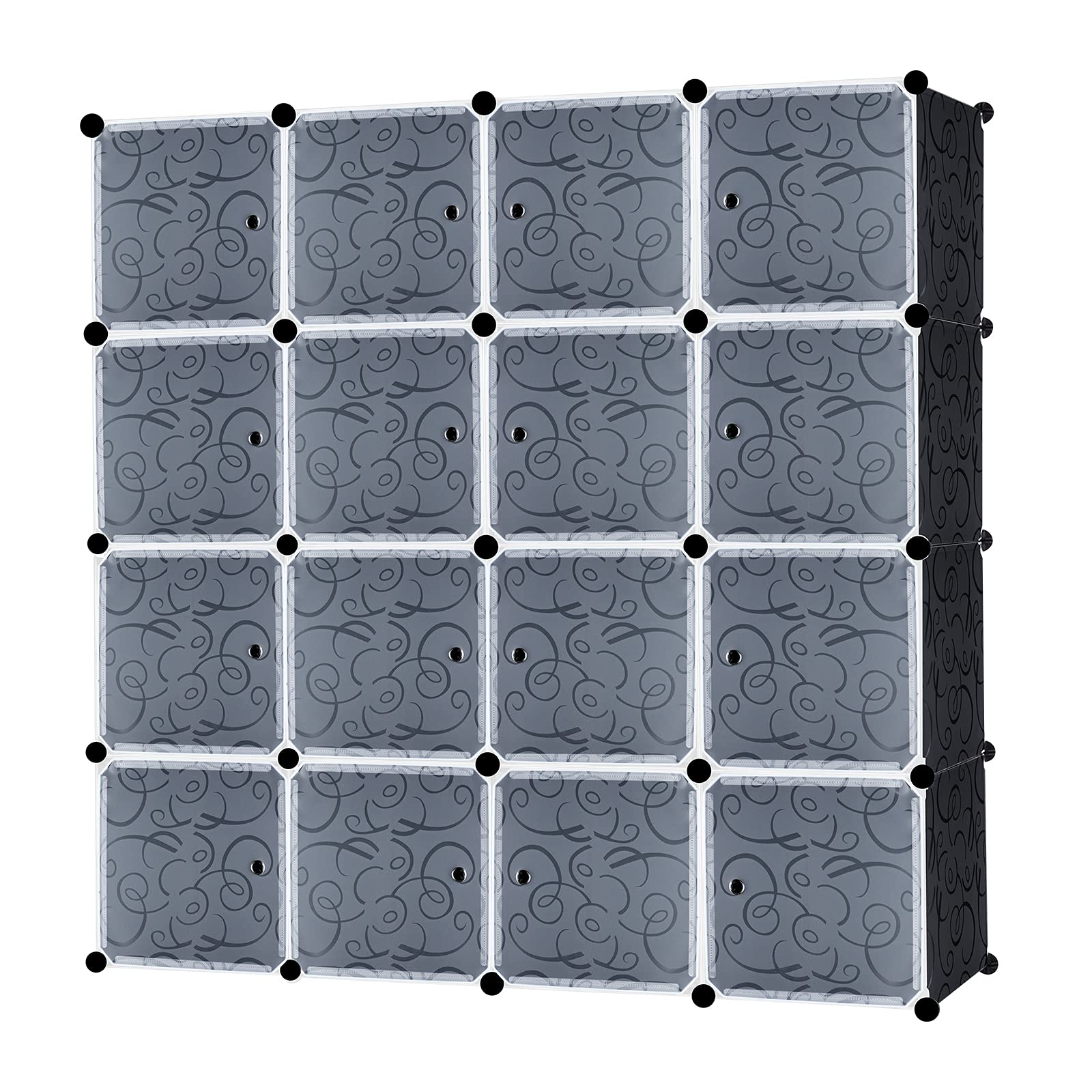 YUENFONG Organizador de armario para bricolaje, sistema de estantería, sistema de estantes de plástico para ropa, zapatos, juguetes y libros (16 cubos con puerta)