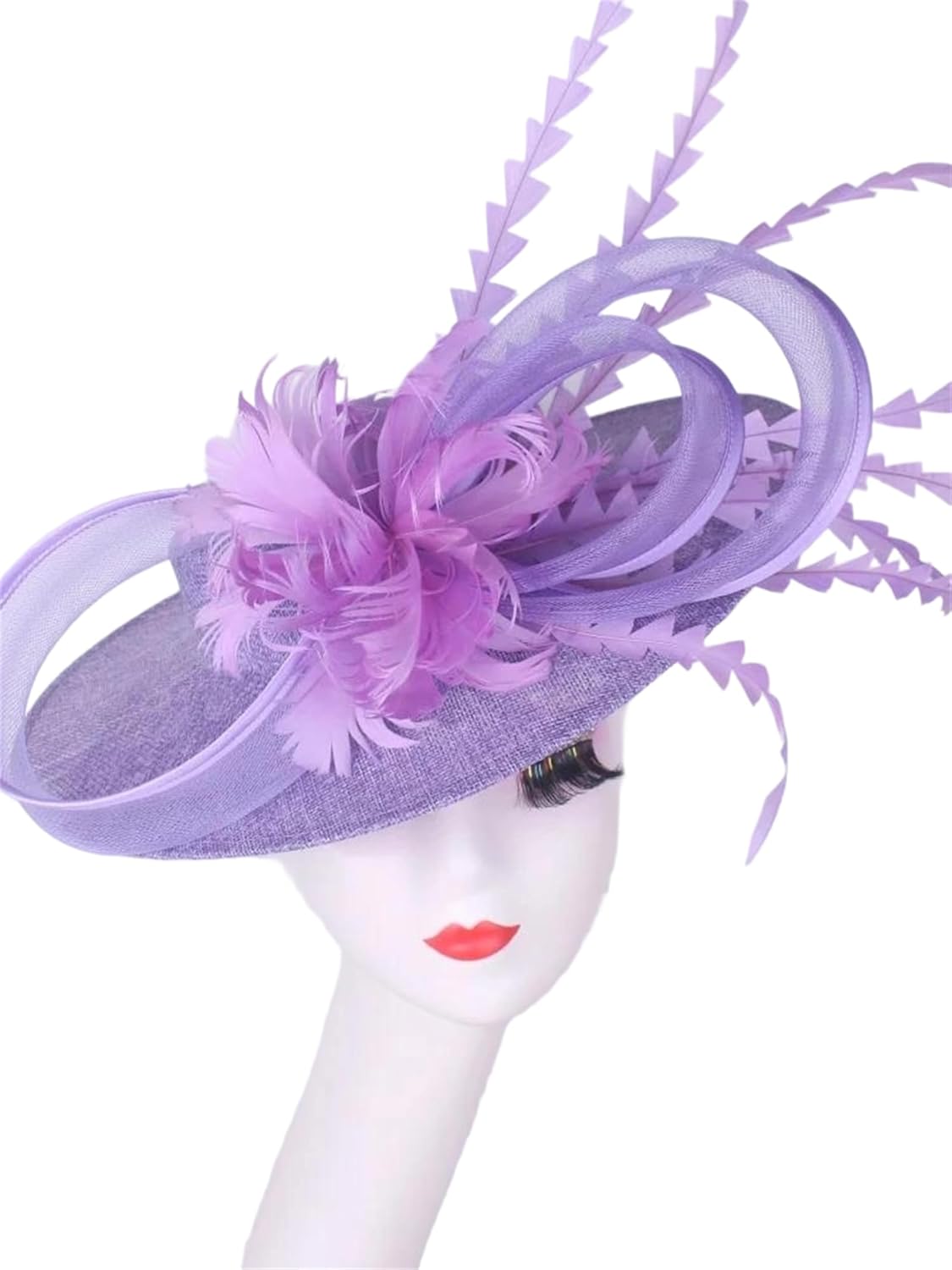 Women's Burgundy Feather Fascinator Headband Fancy Millinery Bridal Hair Cocktail Tea Party Derby Hat