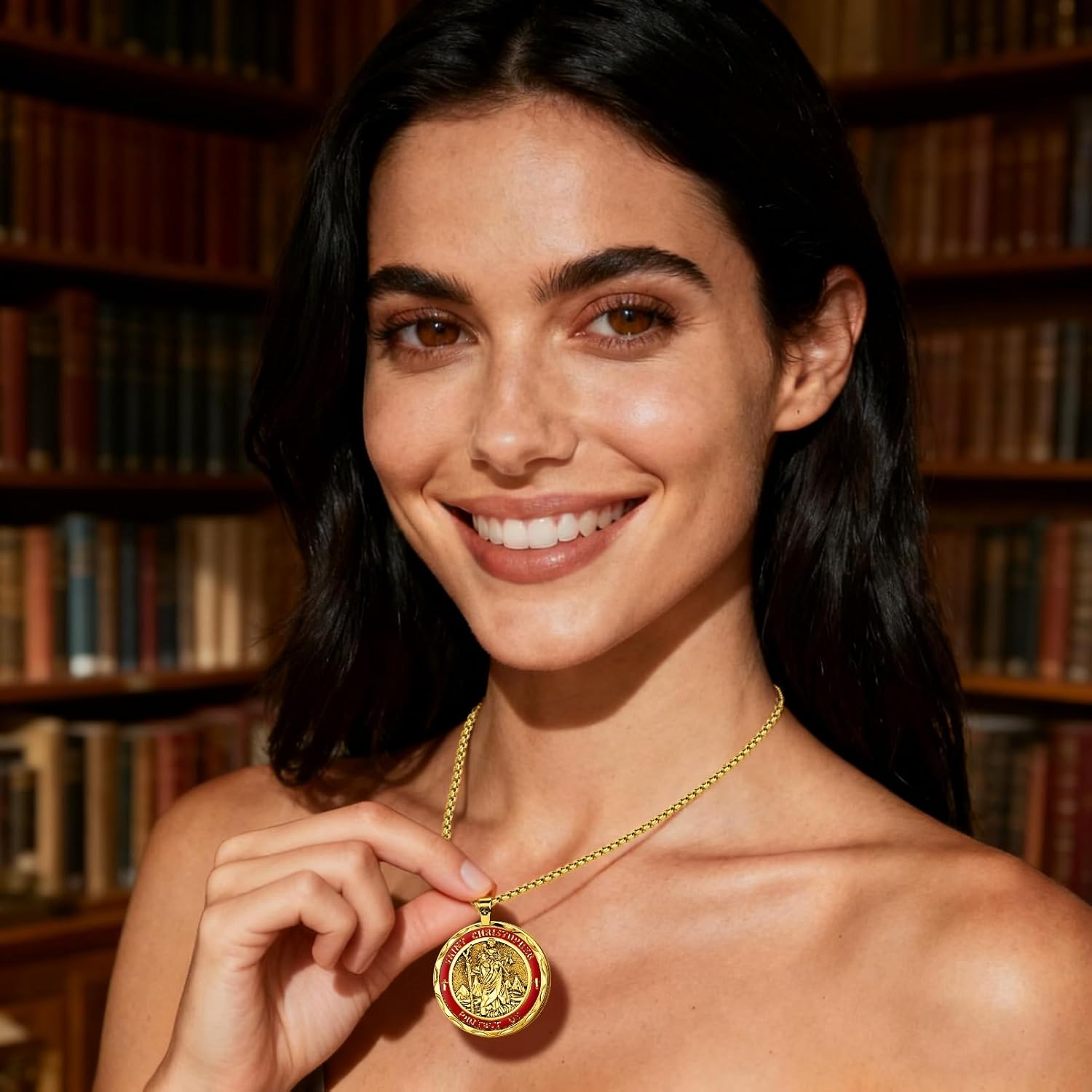 St.Jude/St.Christopher/Saint Joseph/Platinum-plated religious pendant, large coin necklace, 19.69+2 inch chain, Catholic patron saint medal, high polishing. - Image 7