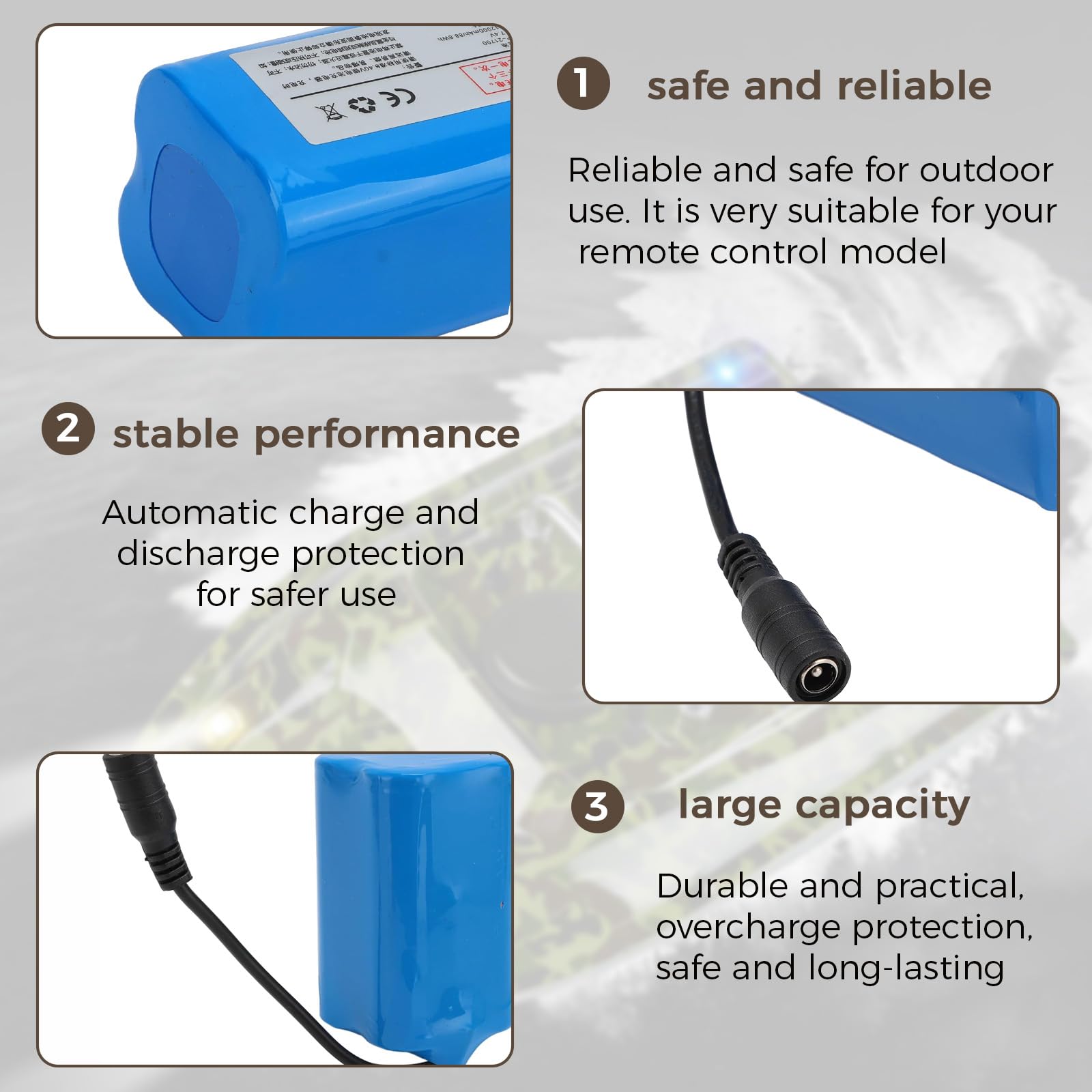 Batteria per barca radiocomandata, 12000 mAh, 7,4 V, batteria al litio ricaricabile, grande capacità, ad alta velocità