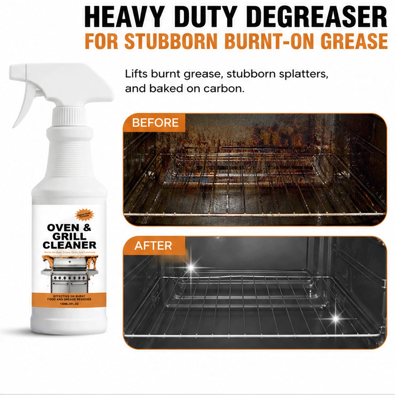 Potente Spray per la Pulizia del Forno e della Griglia senza Scrub - Potente Sgrassatore da Cucina, Ascensori Pesanti Olio Pesante Inossidabile, Residuo Carbonizzato Rapido (5 pezzi)