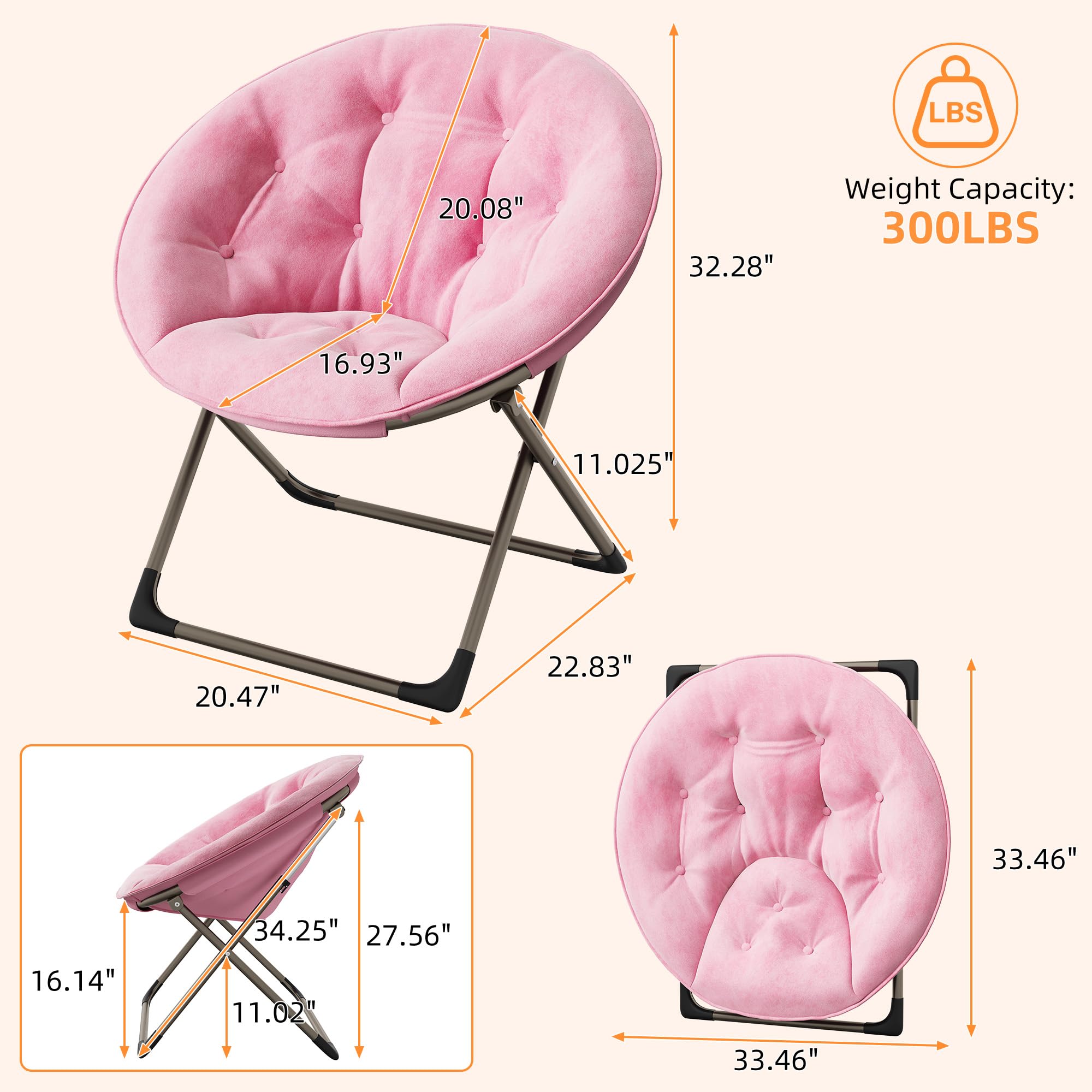 Garvee Silla Moon Plegable de Felpa Suave para Dormitorio - Estructura Metálica Resistente - Oversize y Cómoda - Ideal para Adultos, Adolescentes y Niños - Lectura y Descanso - Rosa con Patas Doradas
