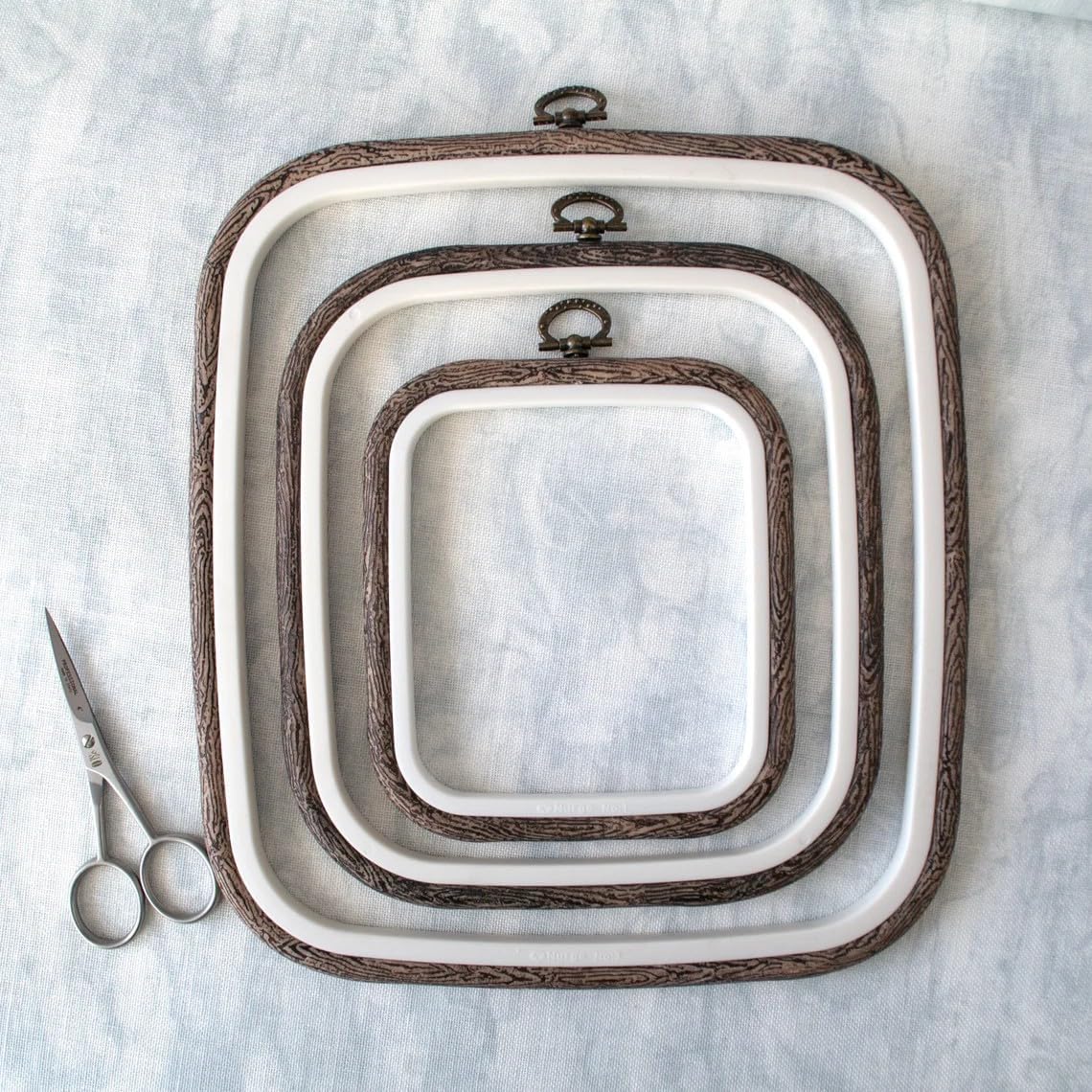 Nurge 3 Piece Embroidery Hoop Set Imitated Wood Display Frame, Plastic Cross Stitch Hoop, Rubber Embroidery Frame (Square Set, 3 Pcs Size Set)