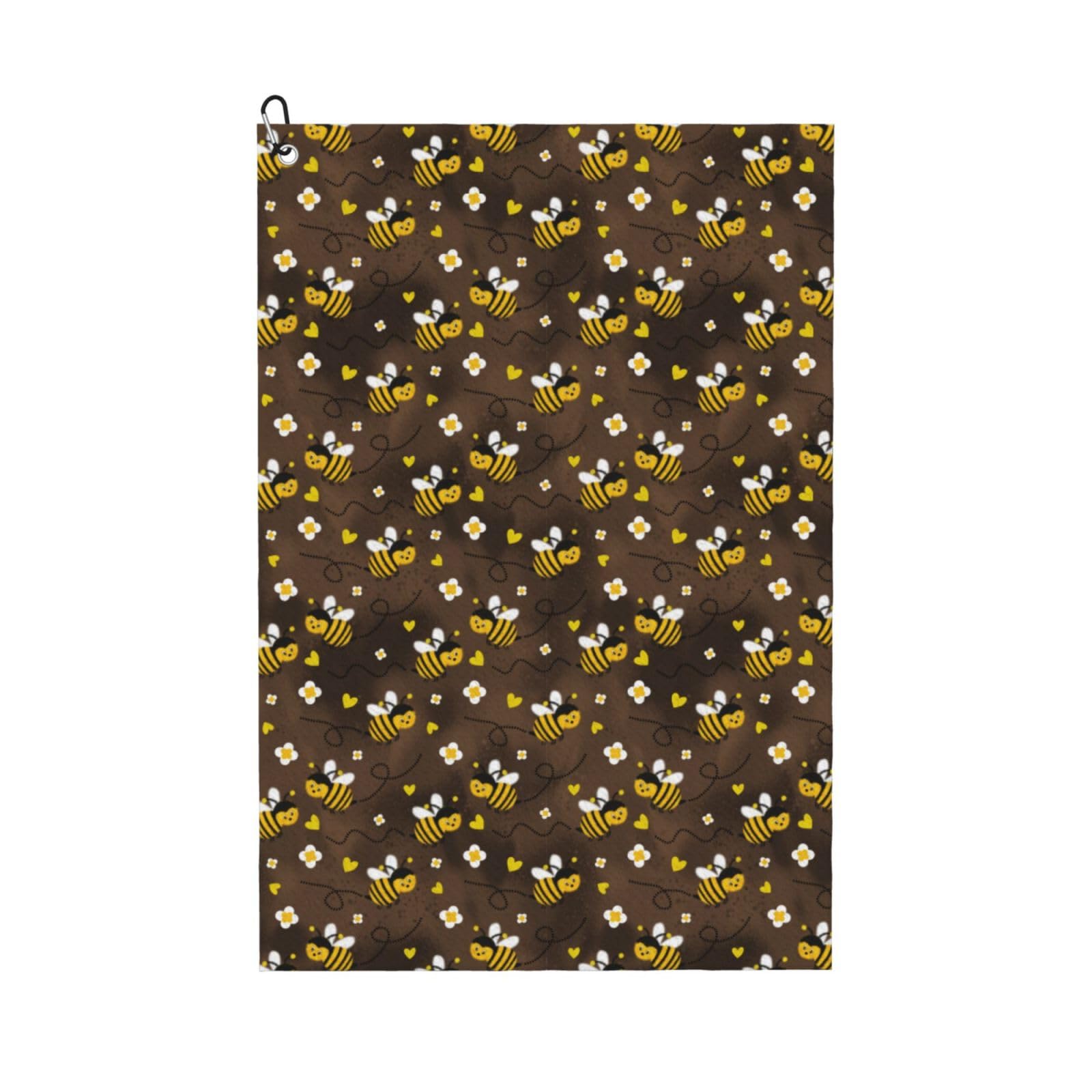 AOOEDM Flying Furry Honey Bees Print Golf Towel with Carabiner Clip Absorbent Microfiber Golf Towel for Cleaning Golf Ball Club Putter Iron for Golf Bag Trolly Belt Loop 16" X 24"