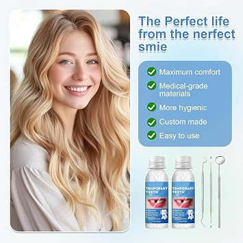 2 Pcs Temporary Tooth Filling Repair Kit, Moldable False Teeth, Tooth Filler for Fixing Broken
