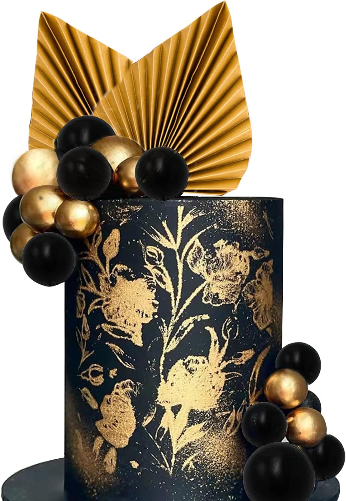 Gold Palm Leaves Mini Balloons Balls cake Toppers for Boho Birthday Wedding Baby Shower Party Decoration Supplies (Black&Gold)