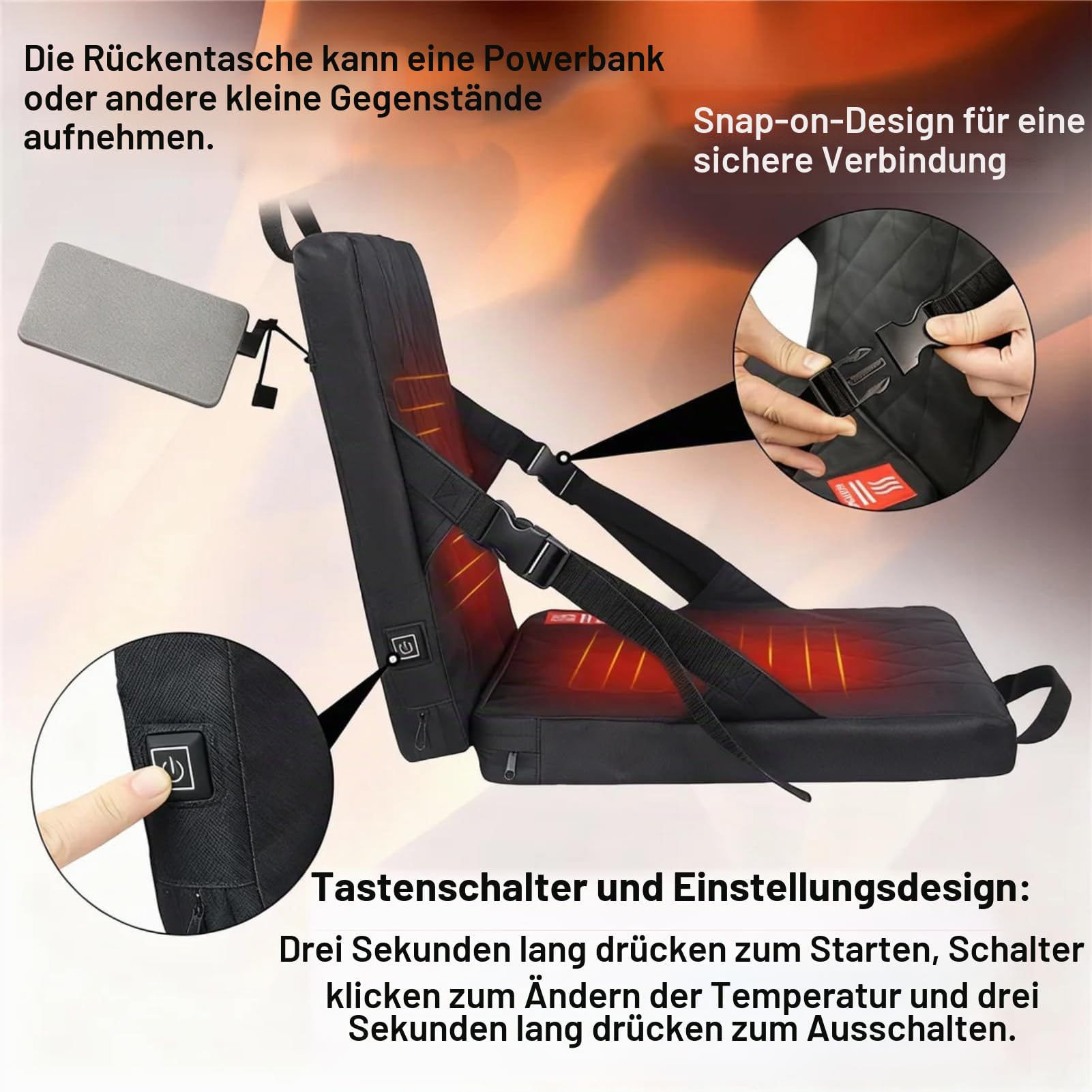 Jeffergarden Beheiztes Sitzkissen, Faltbar, Memory-Schaum, USB-Akku