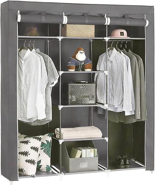 Amazon 在庫一掃 Azekil ワードローブ 3列 大容量 150 奥行45 高さ170cm クローゼット不織布カバー付き ハンガーラック シンプル収納棚 おしゃれ 組み立て式 省スペース 段差幅調節可能 防水 防塵 防汚 M ワードローブ オンライン通販