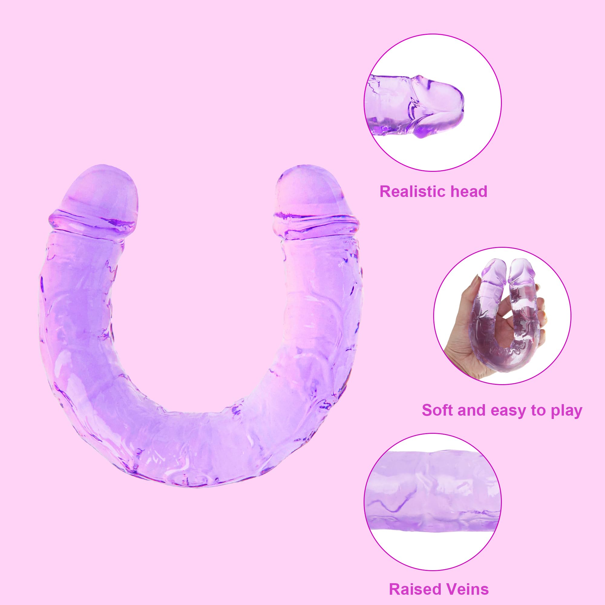11.8 * 1.37 Inches Double Dildo Crystal Jelly Realistic Anal Long Dildo Penis Soft and Flexible with Veins and Glans Adult Sex Toys for Women/Men/Lesbian Purple: 11.8*1.37 Inch Purple