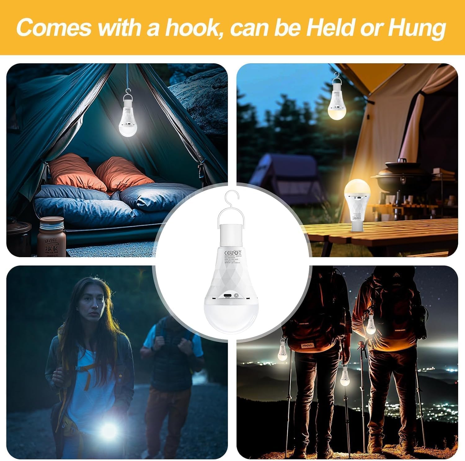 E27 2600mAh Lampadina LED Ricaricabile con Telecomando Timer, Lampada Emergenza Dimmerabile (3000K/4000K/6500K), Attacco&USB Ricaricabile Doppia Funzione per Lampade Senza Corrente/Campeggio 4 Pezzi