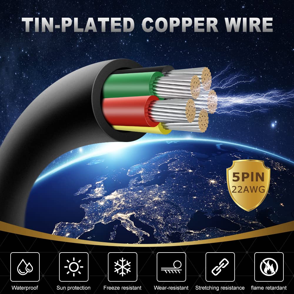 DEKIEVALE 22 Gauge 5 Conductor Electrical Wire, 16.4FT 22AWG Black PVC Stranded Tinned Copper 5 Wire Cable, 22/5 Extension Cable for LED Lamp Lighting, Automotive, Speaker, Access Control, etc.