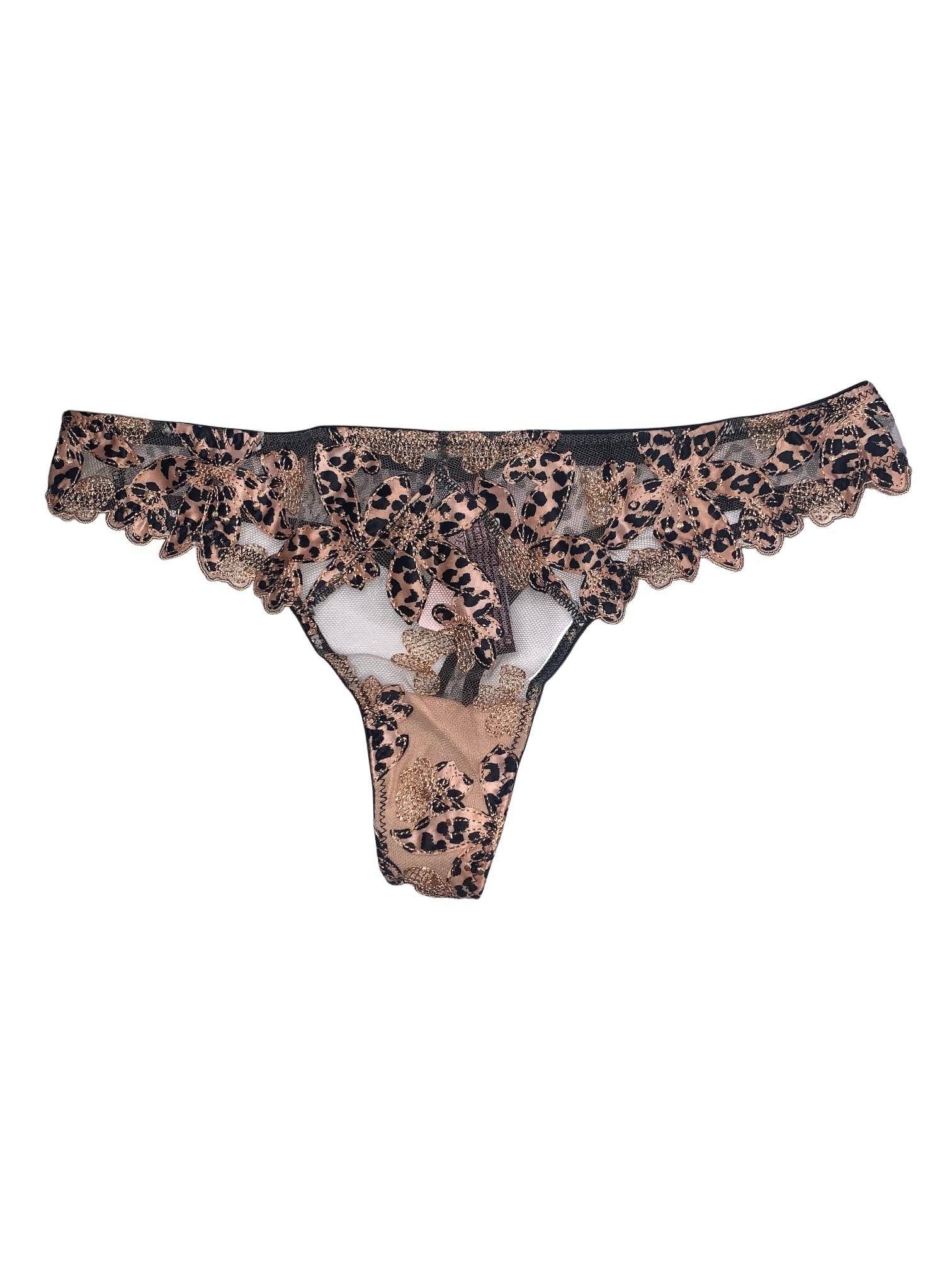 Victorias Secret Floral Embroidered Thong Panty Color Leopard New