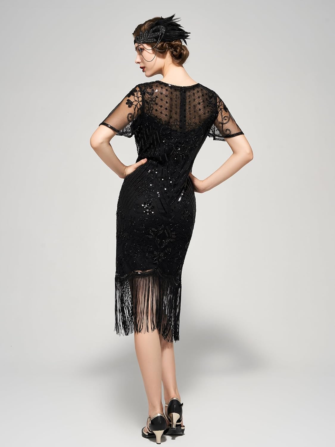 SWEETV Flapper Dresses 1920s Dresses for Women,Crew Neck Great Gatsby Dresses with Sleeve Roaring 20s Dress for Harlem Nights - Image 2