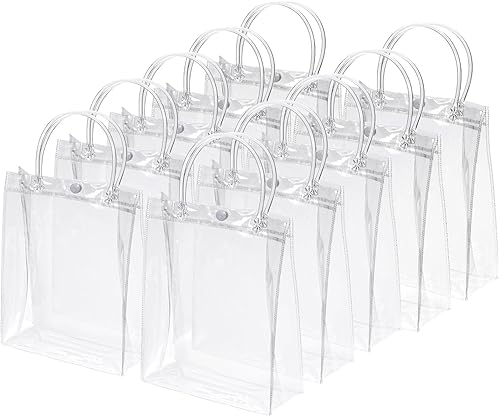 PATIKIL Paquete de 10 bolsas de regalo de PVC transparente, 13.4 x 9.4 x 4.7 pulgadas, reutilizables, mini bolsa de plástico transparente con asas