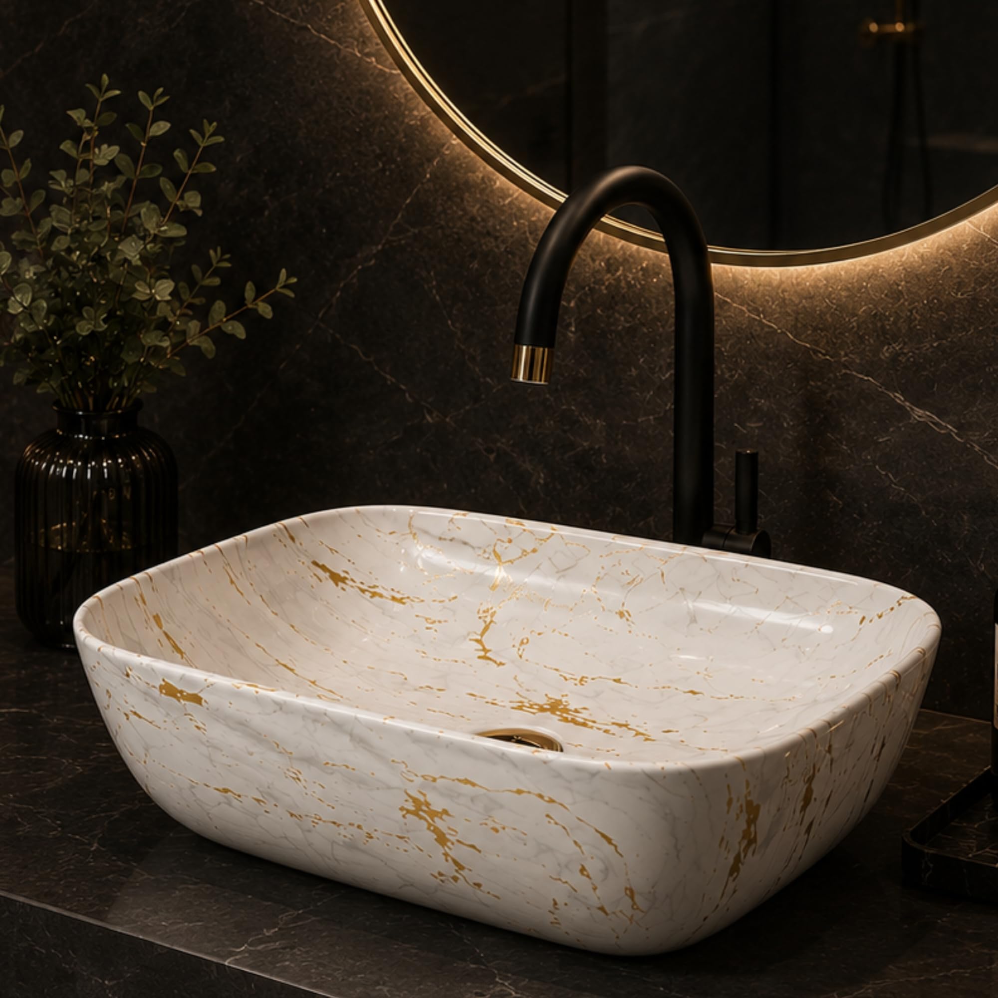 Glossy Ceramic Wash Basin - Marble Vanity Sink -18 Glossy Ceramic Wash Basin - Marble Vanity Sink -18