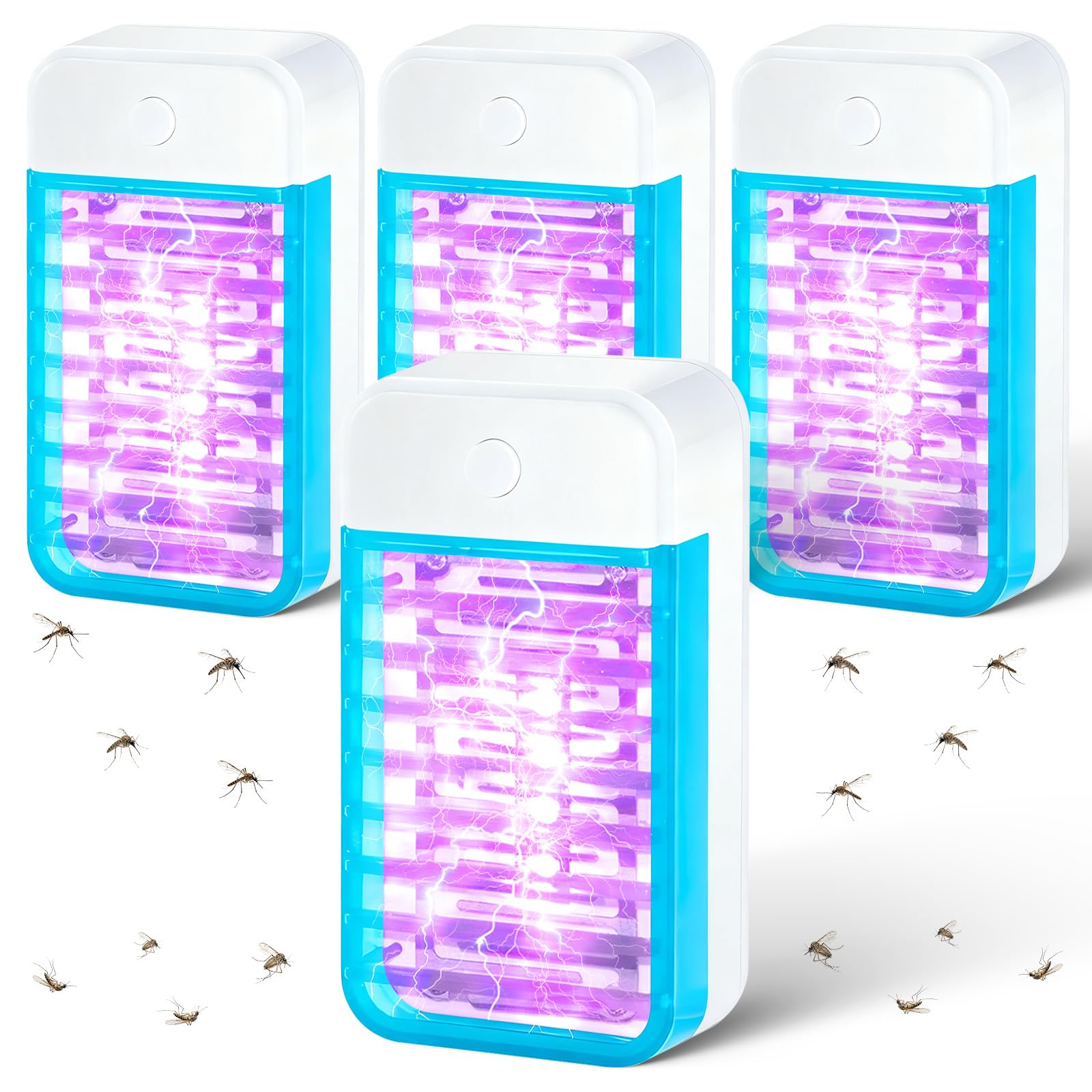 4Pcs Bug Zapper Indoor, Mosquito Zapper, Fly Traps for Indoors, Plug-in Electric Mosquito Zapper with Blue Light for UK Socket, Portable Insect Killer for Living Room Kitchen Bedroom Room
