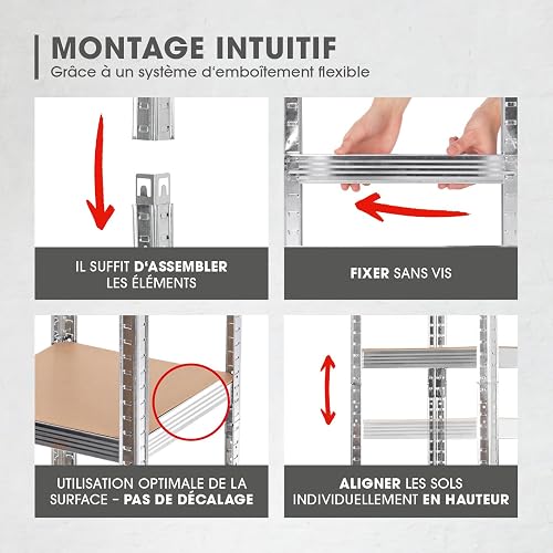 EASYmaxx Étagère pour Charges Lourdes 40 x 40 x 180 cm | Charge Maximale 875 kg et 175 kg par Niveau | Établi avec 5 Étagères Réglables | pour Cave, Garage, Salle - 4