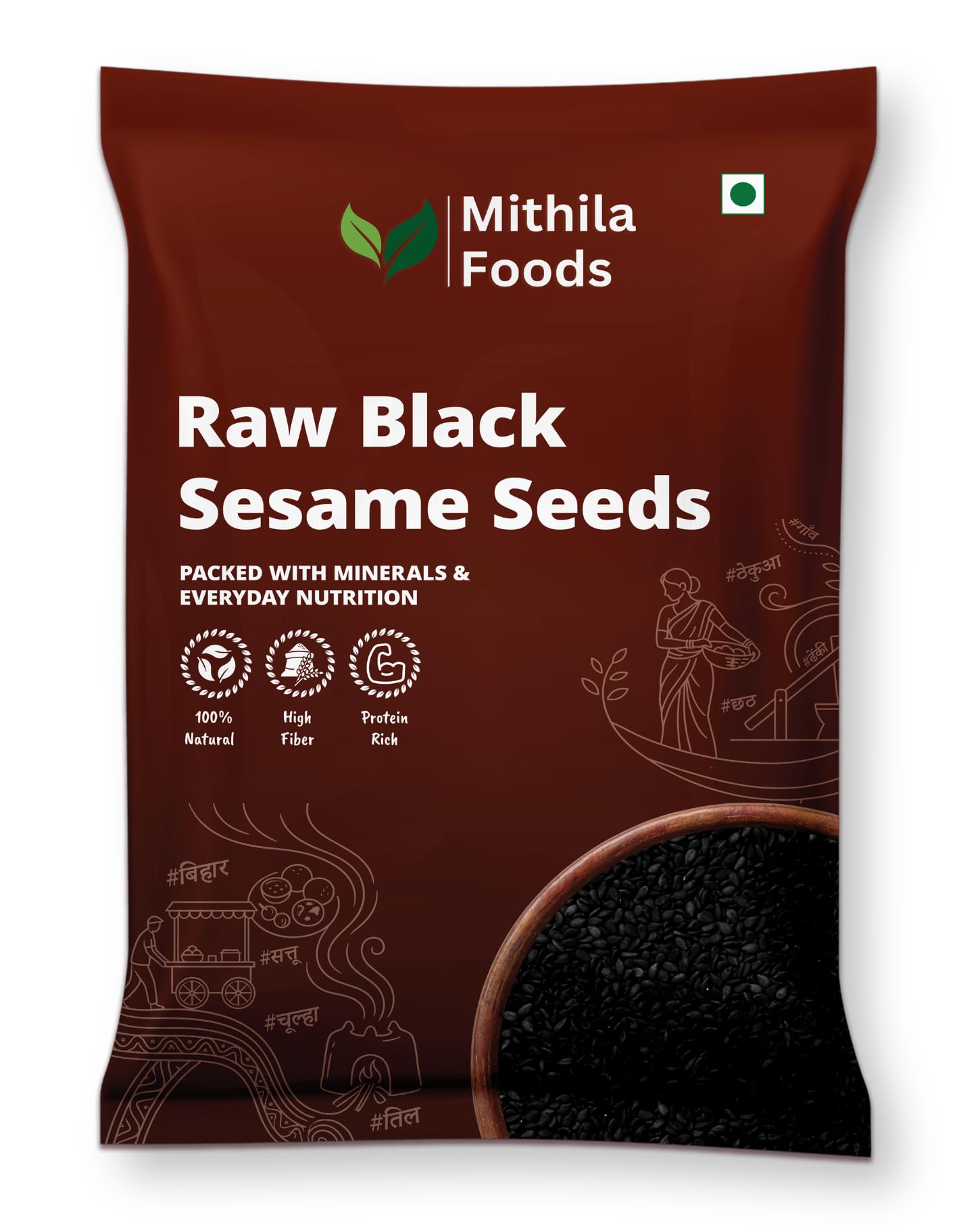 MITHILA FOODS 200g Black Sesame Seeds | Premium Kaala Til, Natural & Unpolished Superfood | Nutty Aroma & Crunch, Protein & Fiber Rich | Great for Chikki, Laddoo, & Baking | Authentic Taste of Bihar