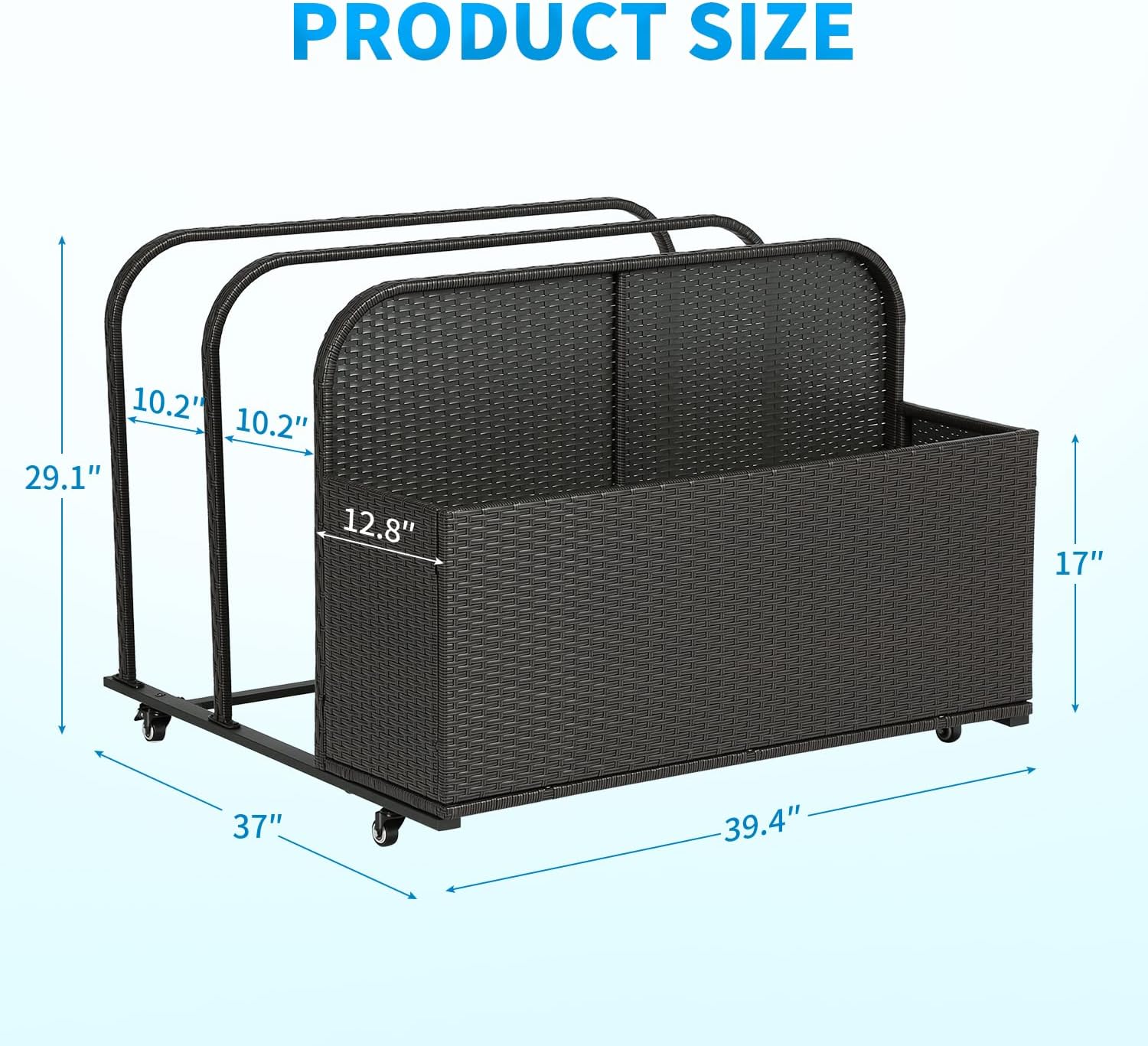 PayLessHere Pool Float Storage Wicker Pool Toy Storage Outdoor Storage Patio Outside Storage Basket with One Rattan Basket Two Open Compartments and Wheels for Pool Toy Life Vests Patio Furniture