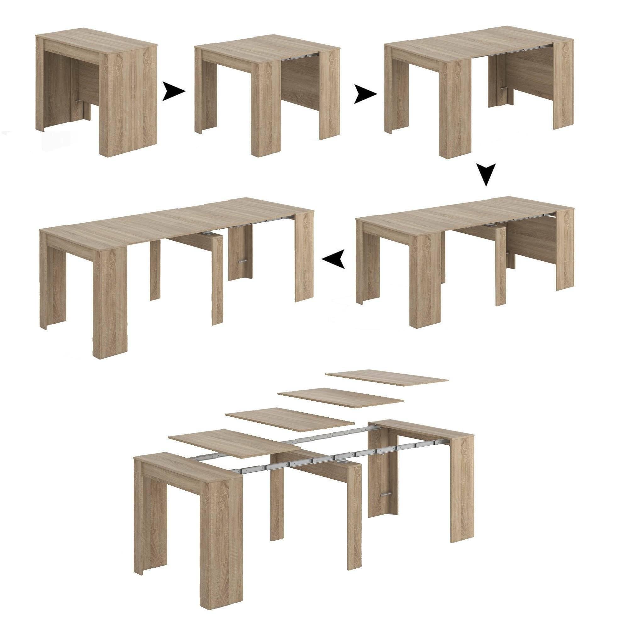 Dmora - Consolle allungabile Maclodio, trasformabile in Tavolo da Pranzo, salvaspazio ed Estensibile Fino a 237 cm, 90-237x76,6x90 cm, Quercia