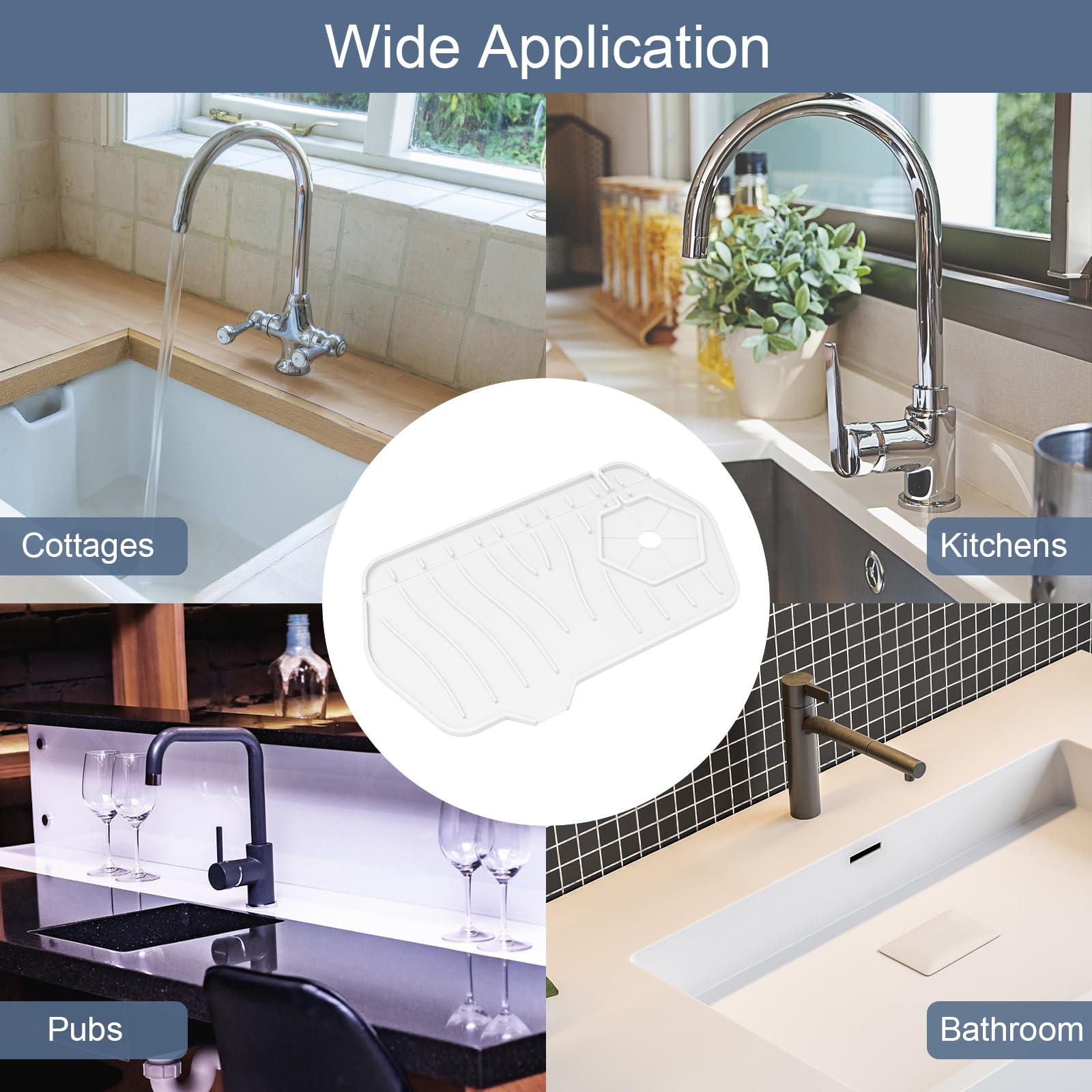 Sink Drain Mat - Unilateral Faucet Guard with 2 Drain Ports, Foldable for Kitchen & Bathroom (White) 6