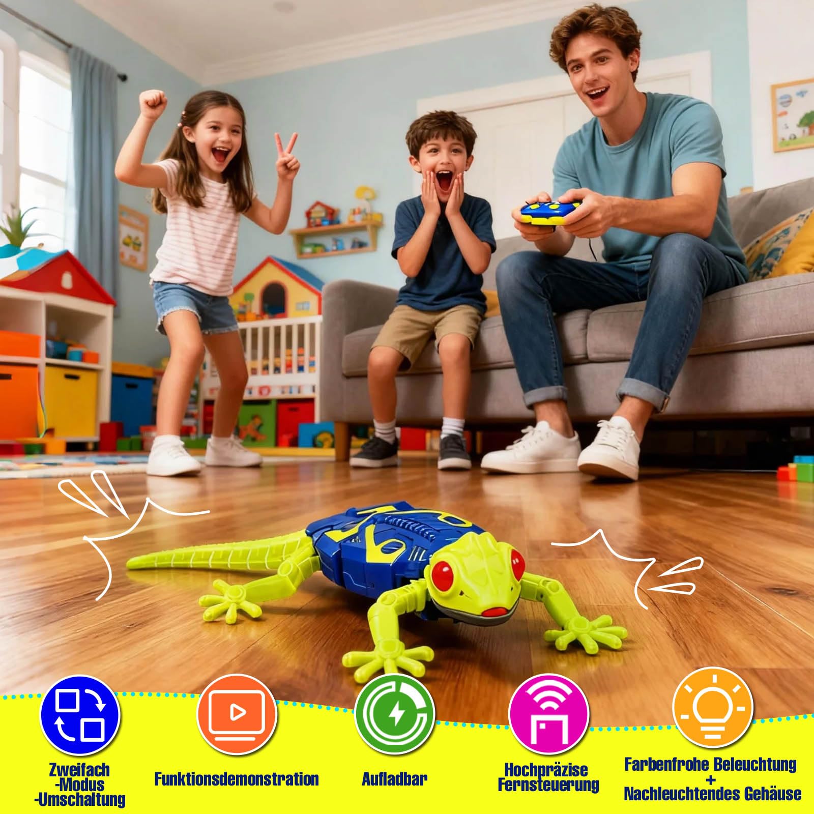 HILKKET Gecko Wandflitzer RC, Fluoreszierende Eidechse Spielzeug mit Leuchtende Augen und Fernbedienung, Interaktiv Roboter Kinder, Echse Geschenk für Kinder ab 3 Jahren