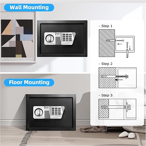 Miniatura 9 de TOTOY Caja de seguridad ignífuga pequeña de 1.5 pies cúbicos para documentos del hogar con alimentación externa tipo C, caja de seguridad de acero