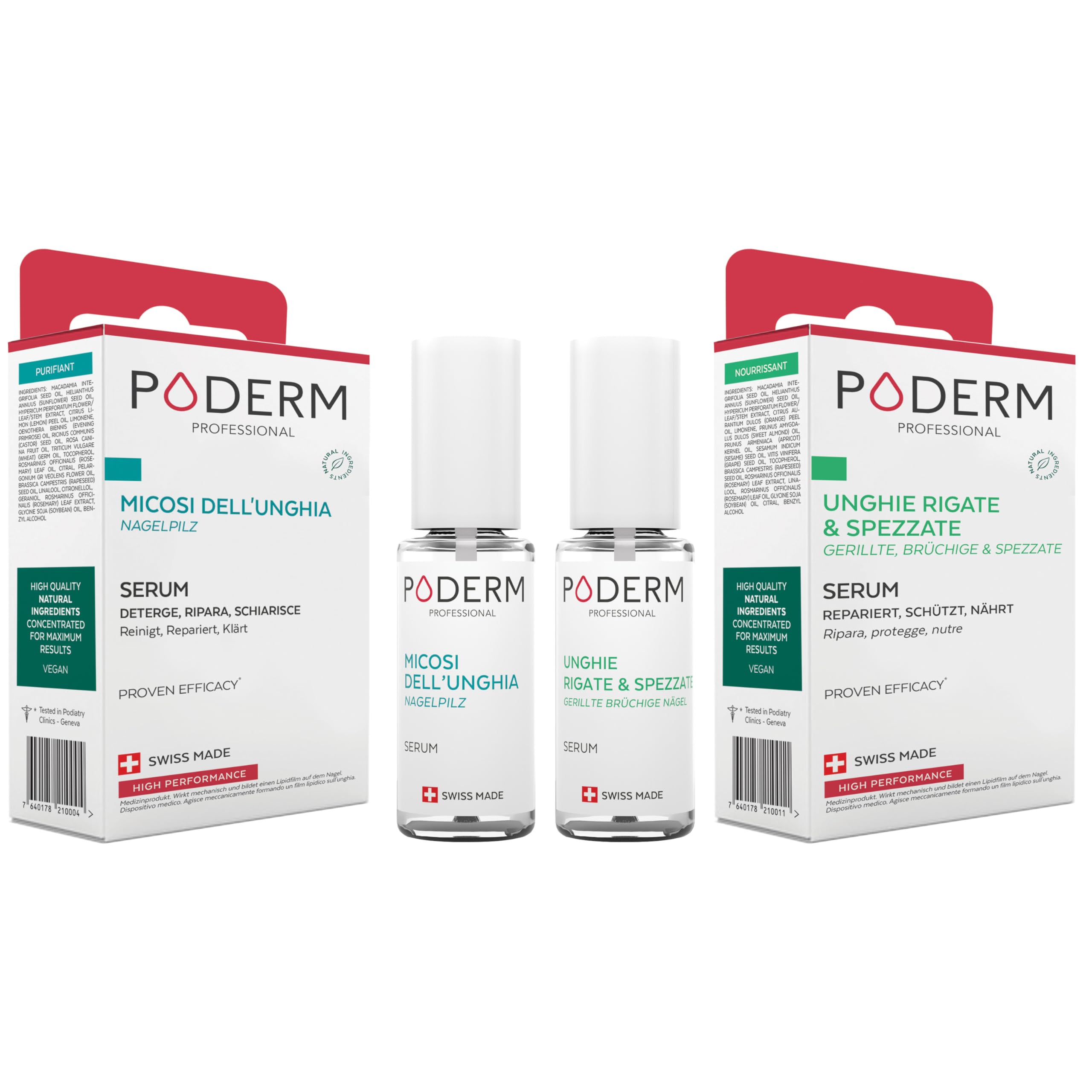 PODERM - 2 PRODOTTI - MICOSI DELLE UNGHIE TRATTAMENTO 2 in 1 | UNGHIE CHE SI SPEZZANO, RIGATE, INFRAGILITE | BIO | Trattamento professionale mani/piedi | Facile e rapido | Swiss Made