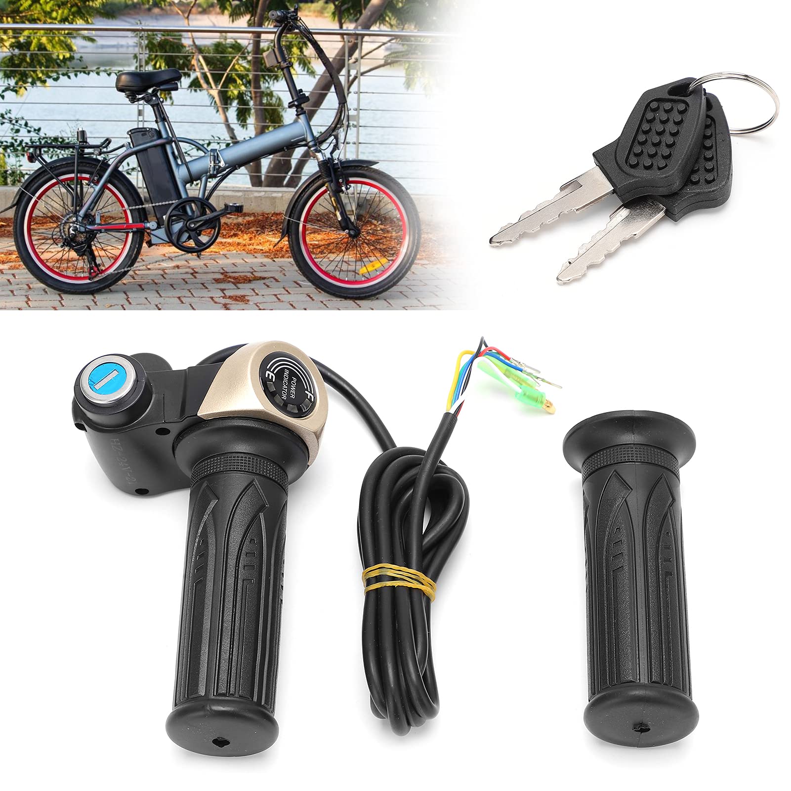 Tissting Poignée d'Accélérateur Vélo Électrique 24V avec Affichage LED Étanche,Manette de Vitesse pour Scooter Électrique avec Écran LCD et Design Ergonomique Diamètre 22mm/0.9in