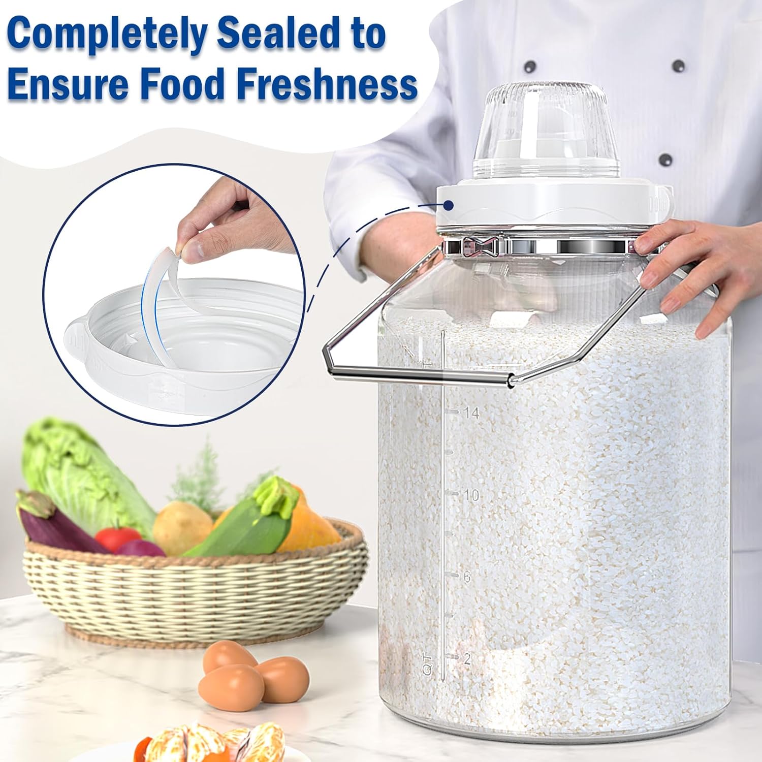 5 Gallon Air Tight Glass Storage Jars, 6.4inch Wide Mouth Canister with Stainless Steel Handle, Large Gallon Glass Jars, Glass Water Jug with Cup for Terrarium, Storage, Dog Treats, Mead Making