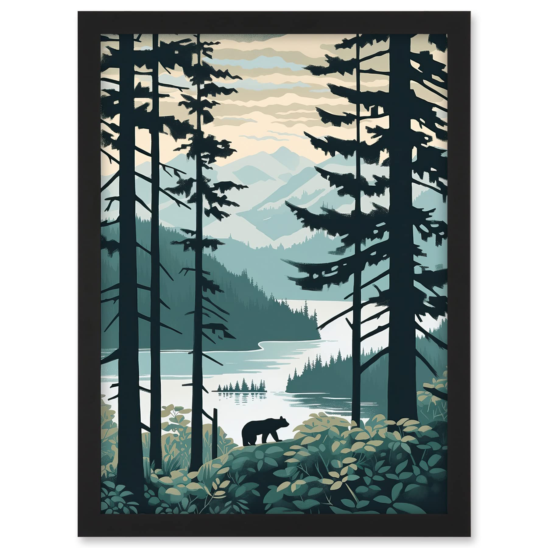 Artery8 Great Bear Rainforest Coastal Mountain Landscape Artwork Framed A3 Wall Art Print