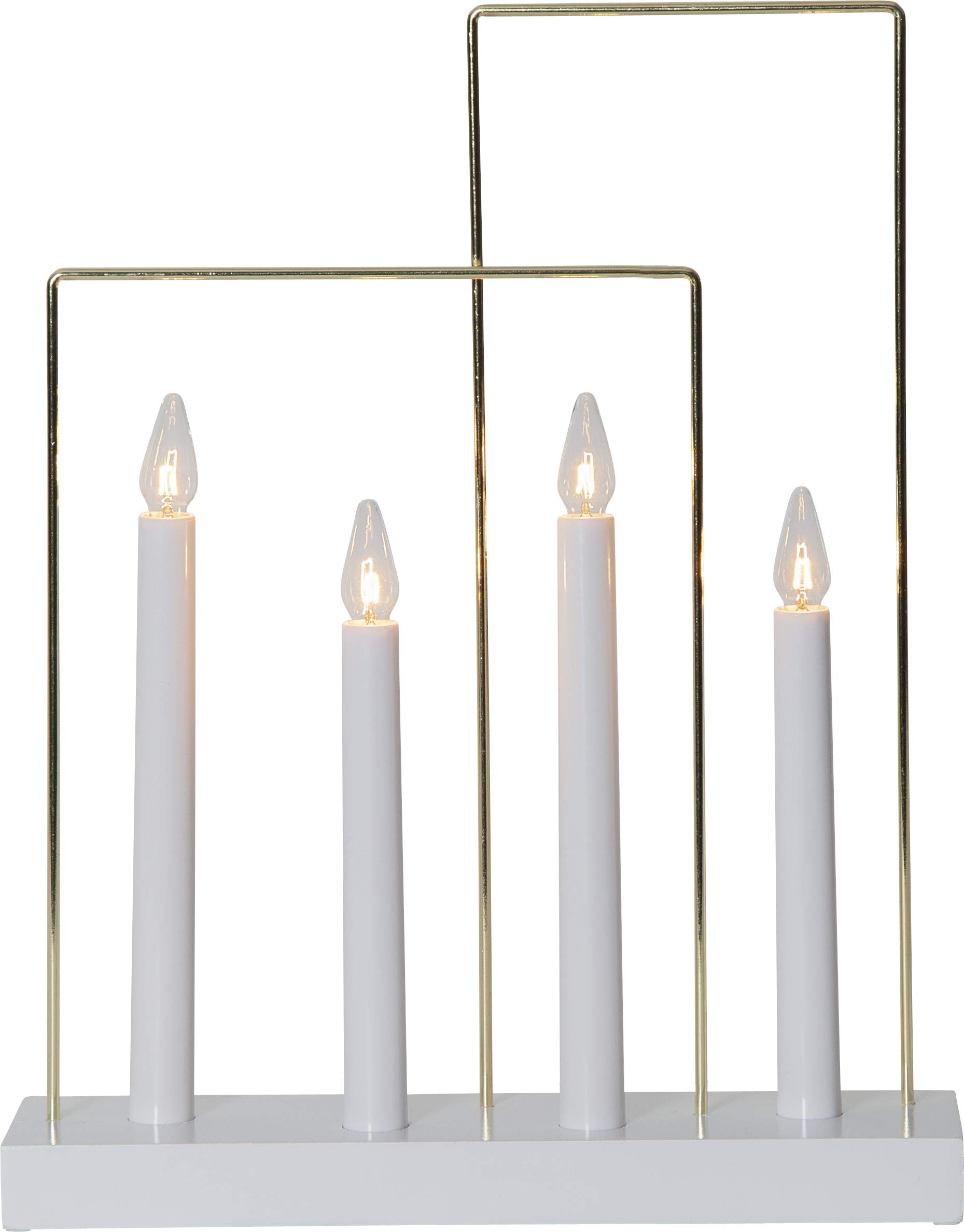 Weihnachts Kerzenleuchter Mit 4 Glühbirnen – Weiß-goldener Fensterleuchter, 36 Cm Hoch, Inkl. E10 Birnen & Kabel Mit Schalter
