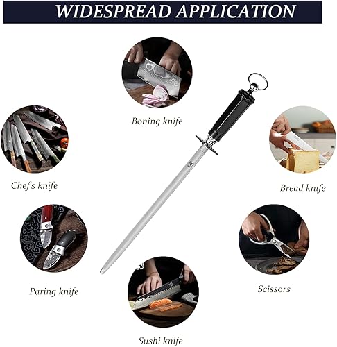 Miniatura 3 de MITSUMOTO SAKARI Acero japonés de afilado de 12 pulgadas, barra de afilar cuchillos de diamante plano, afilador profesional de alto carbono con