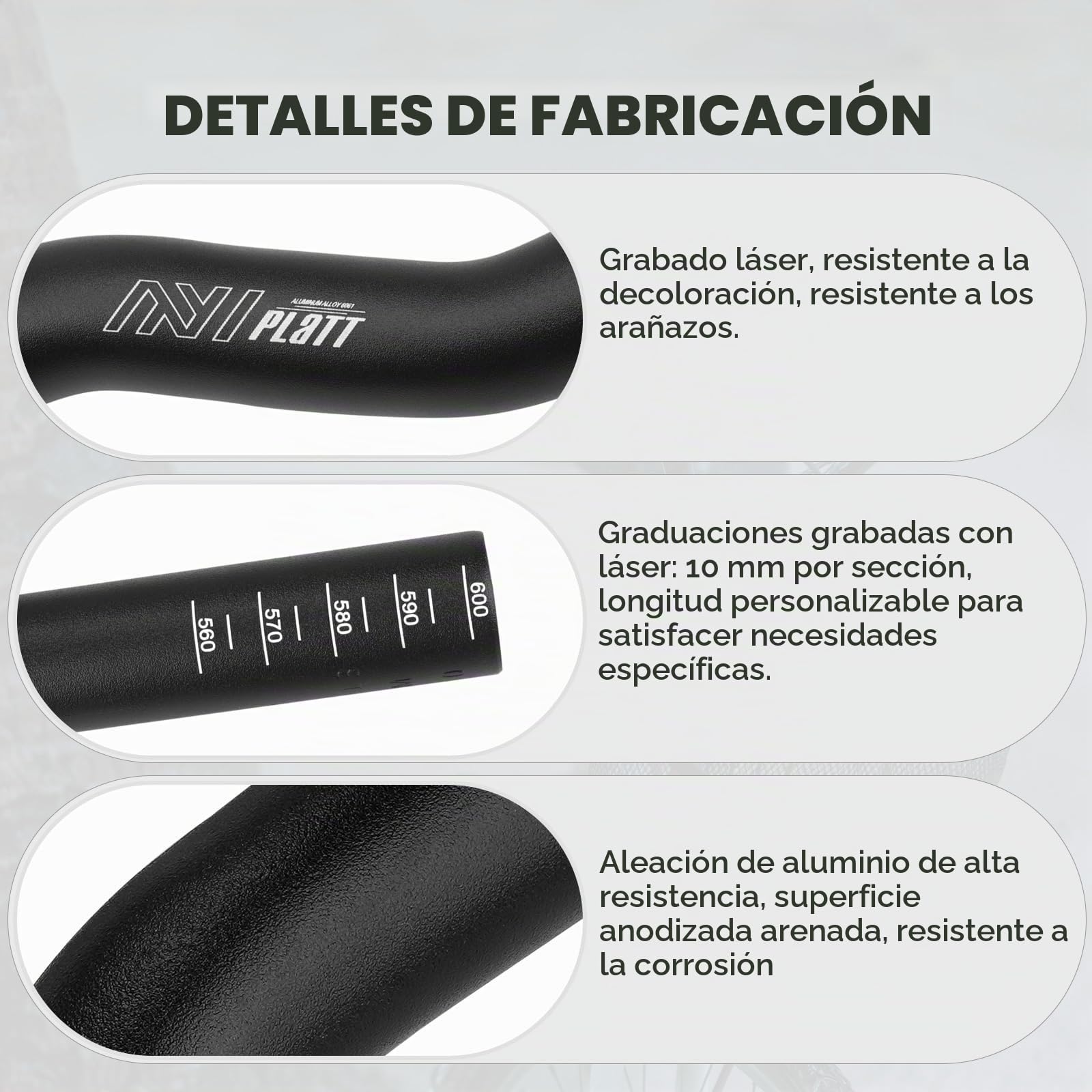PLATT Manillar de bicicleta 25,4/31,8 * 620/780, manillar elevador de bicicleta de montaña de aleación de aluminio ligero, ideal para MTB (25,4mm-620mm, 160mm Rise)