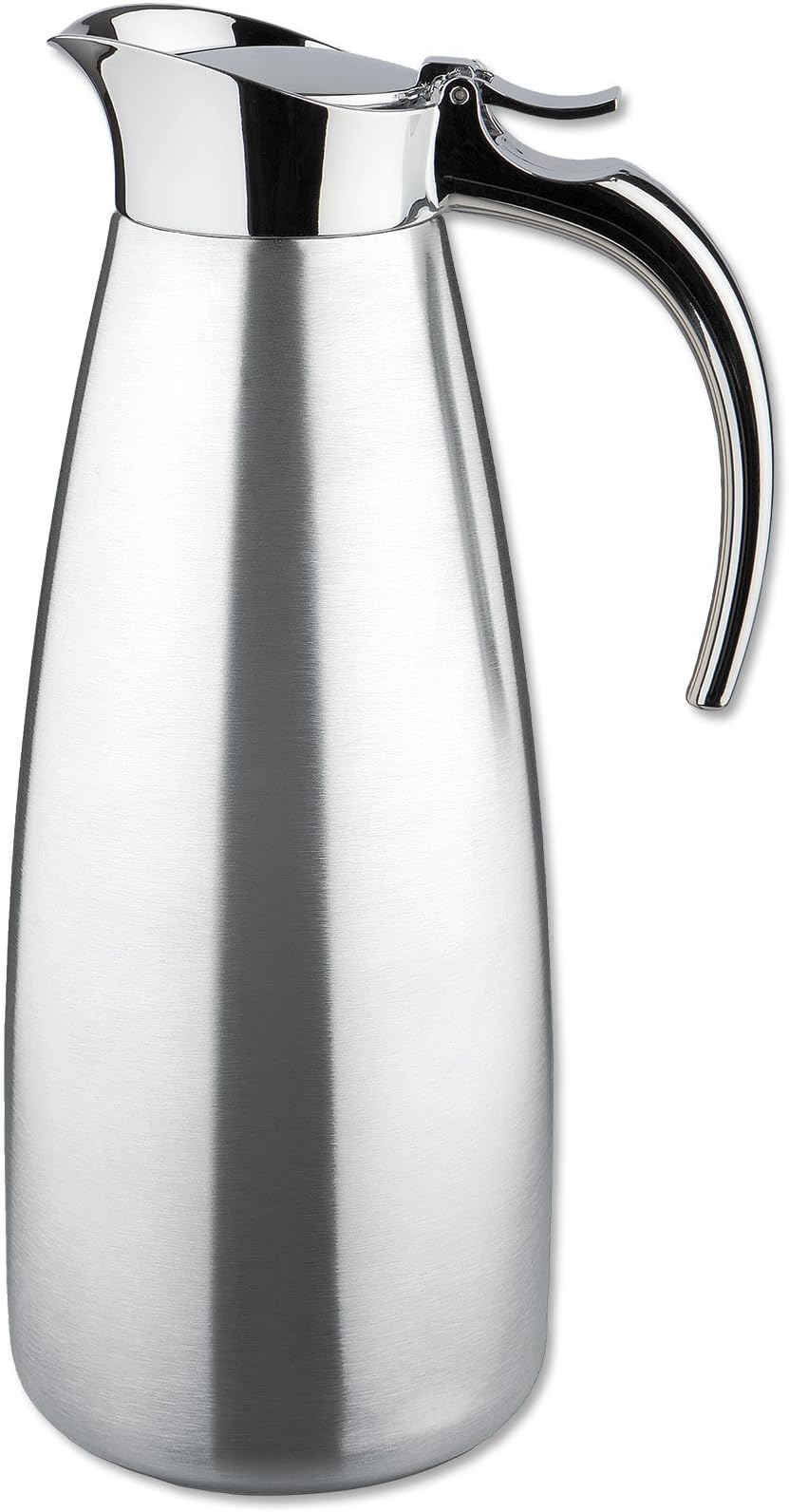 Isosteel VA-9345K 1.0 Liter 34 fl. oz 18/8 polished Stainless Steel Tableline Double-Walled Vacuum Carafe with Flap Lid, Dishwasher Safe / BPA free