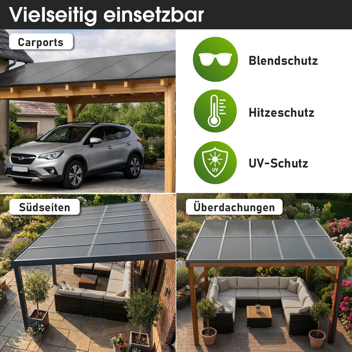 BRAST Doppelstegplatten Hohlkammerplatten 6mm | viele Varianten | Polycarbonat | 121x60.5cm - 150x60.5cm | UV-beständig bruchstabil & zuschneidbar | 121x60,5cm - 14er Set anthrazit