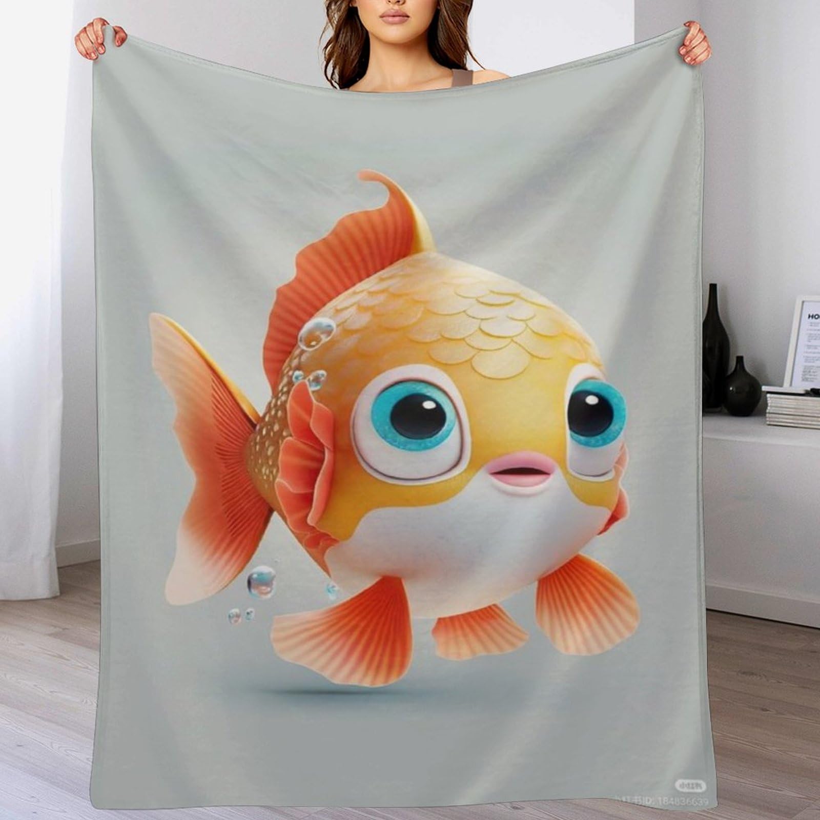 Couverture lavable poisson 140x180 anti-froid pour lit et canapé